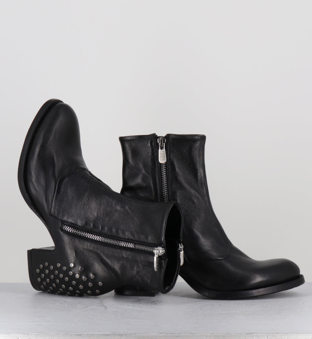 Bottines en cuir noir zip clous - LIDIA RIVET MOUSSE NERO