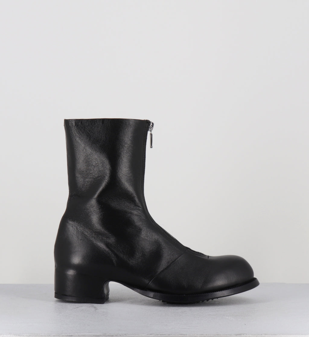 Bottines en cuir noir à zip - ZOE MOUSSE NERO