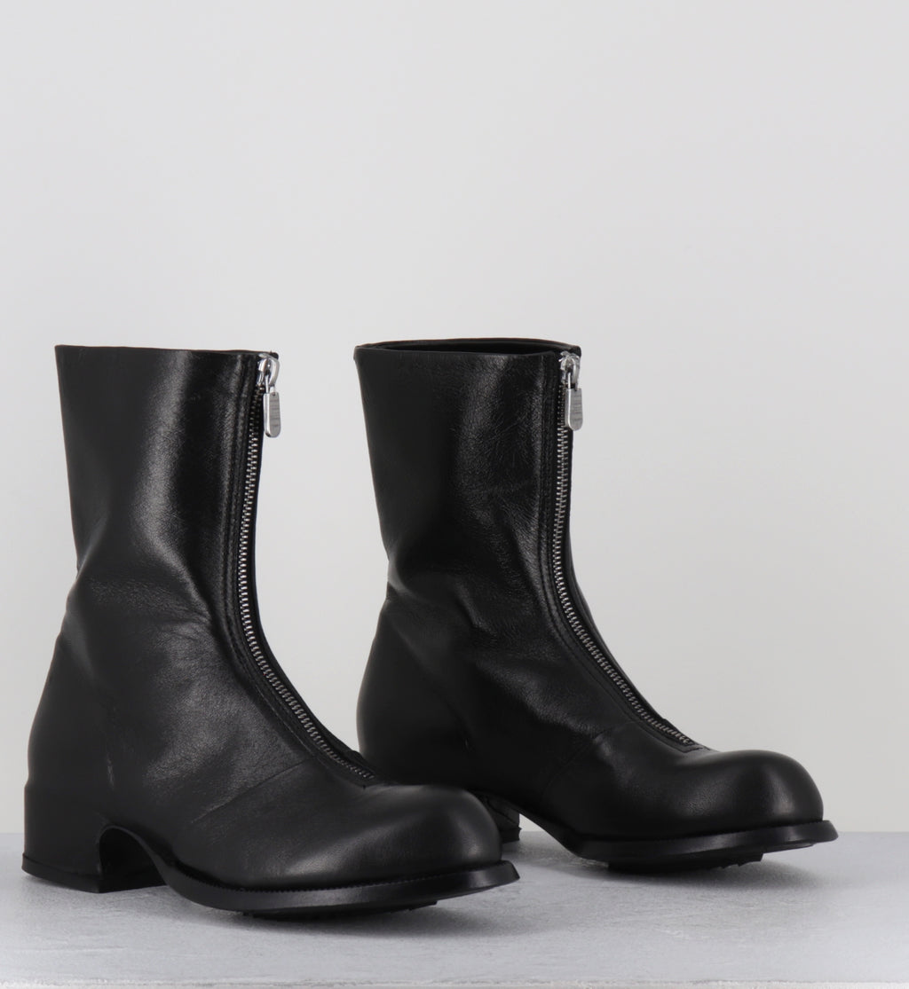 Bottines en cuir noir à zip - ZOE MOUSSE NERO