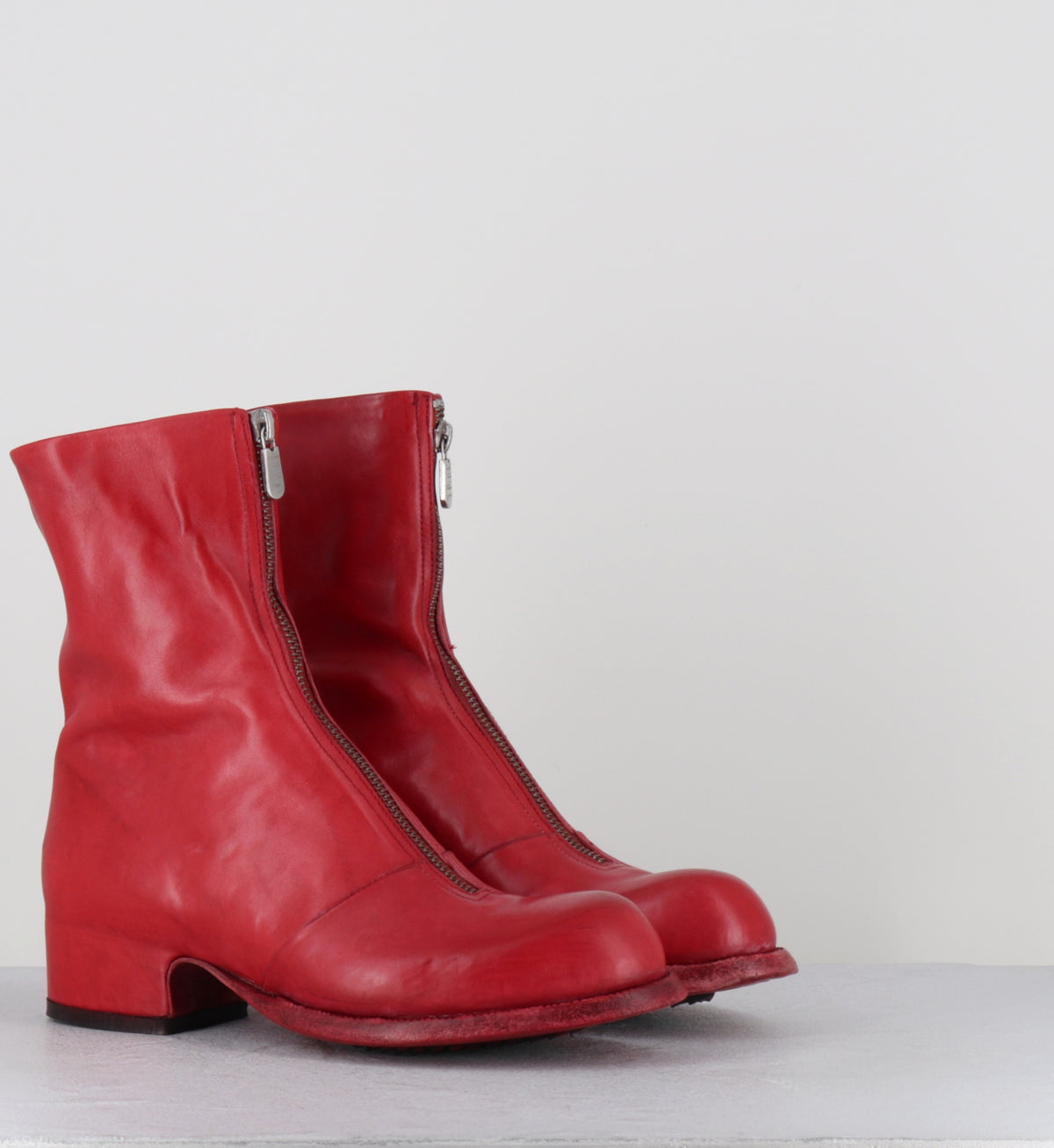 Red horse leather zipper boots - ZOE MOUSSE ROSSO