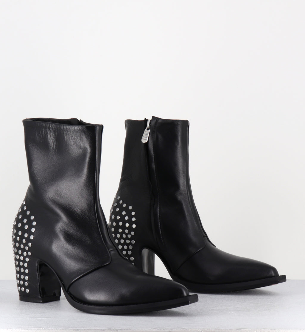 Boots santiags en cuir noir à rivets - ZARI RIVET NERO