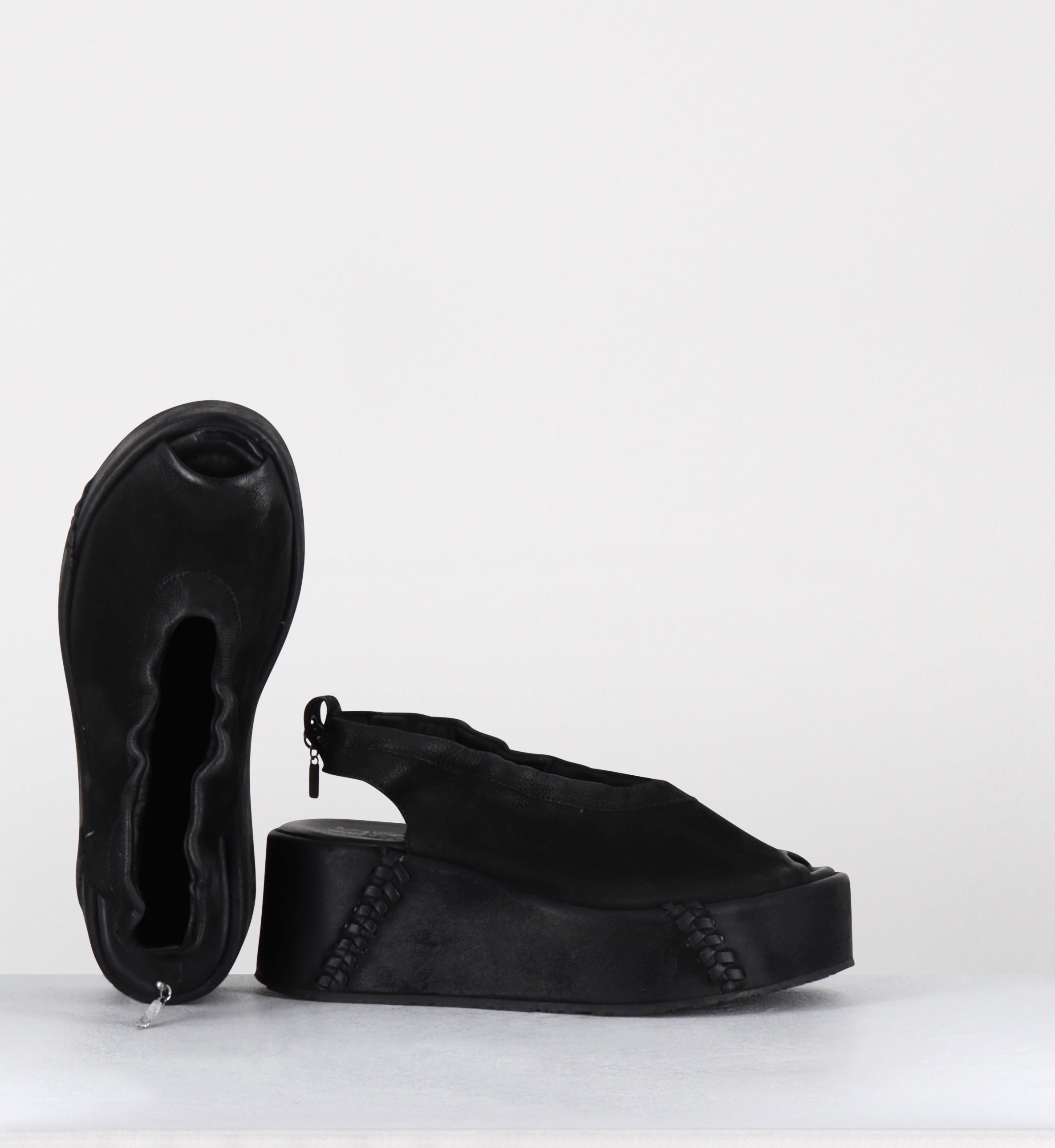 Sandales compensées en daim noir - B99007 NERO NERO