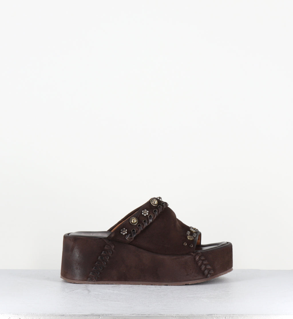 Mules compensées en cuir marron - B99009 EBANO MANOLA