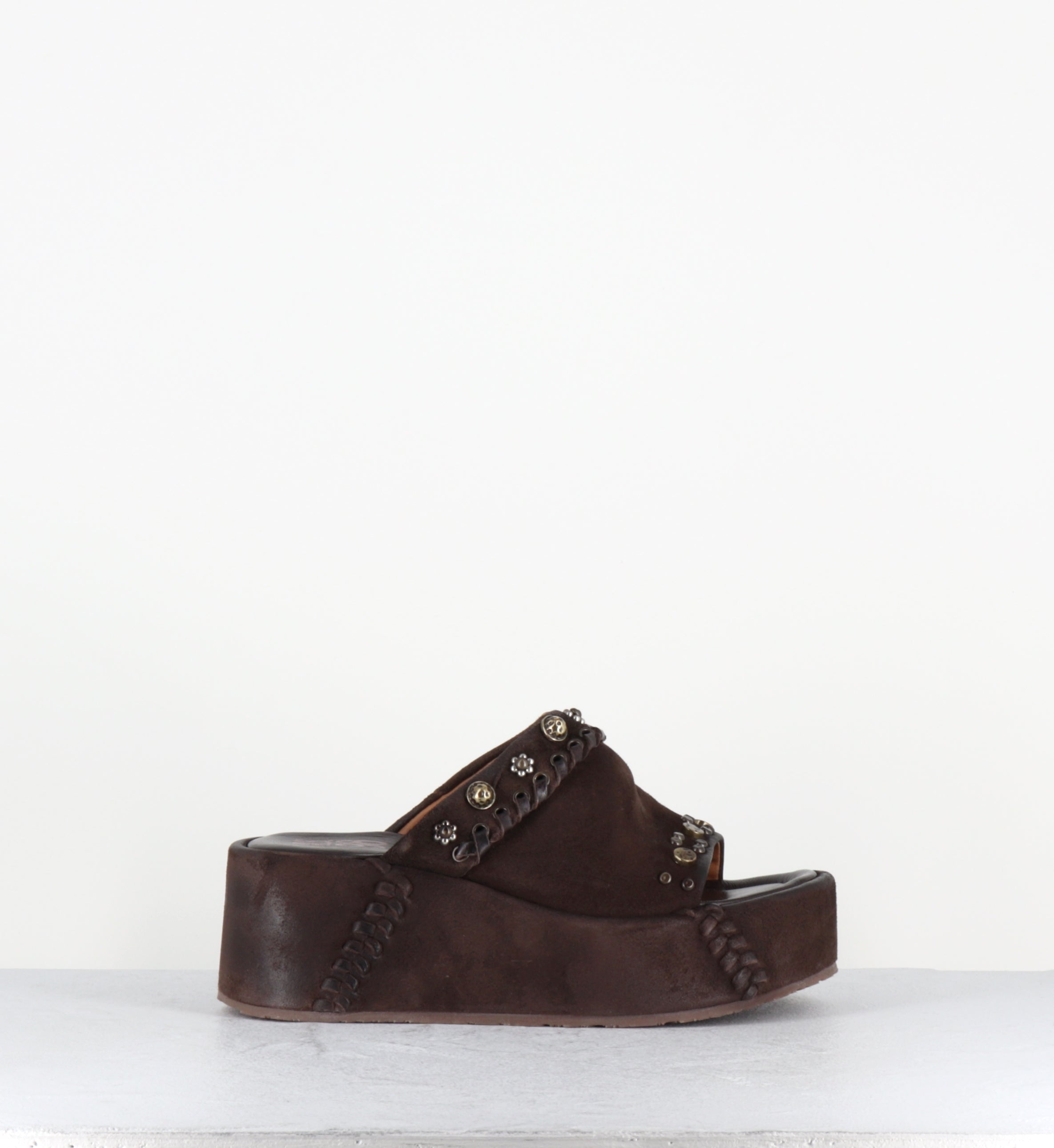 Mules compensées en cuir marron - B99009 EBANO MANOLA