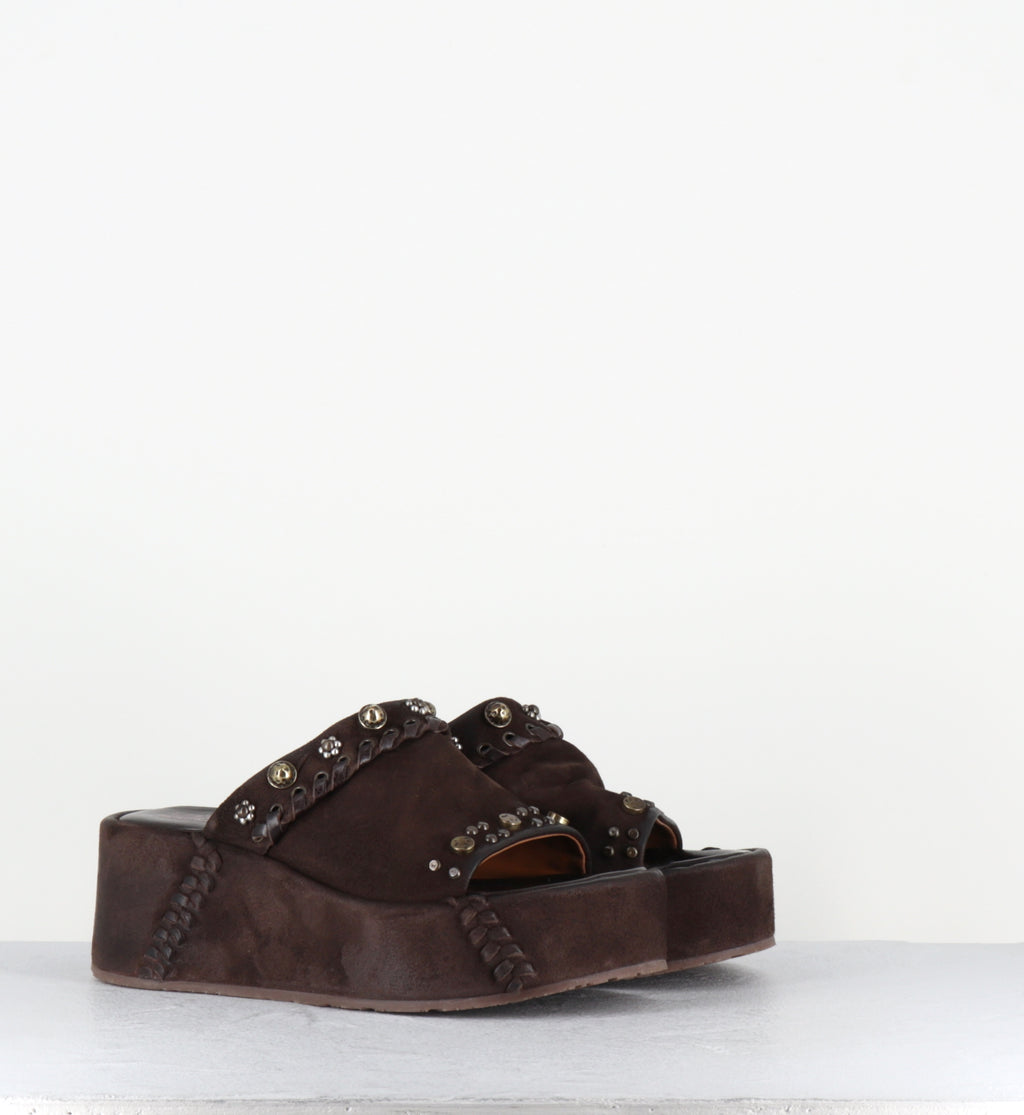 Mules compensées en cuir marron - B99009 EBANO MANOLA