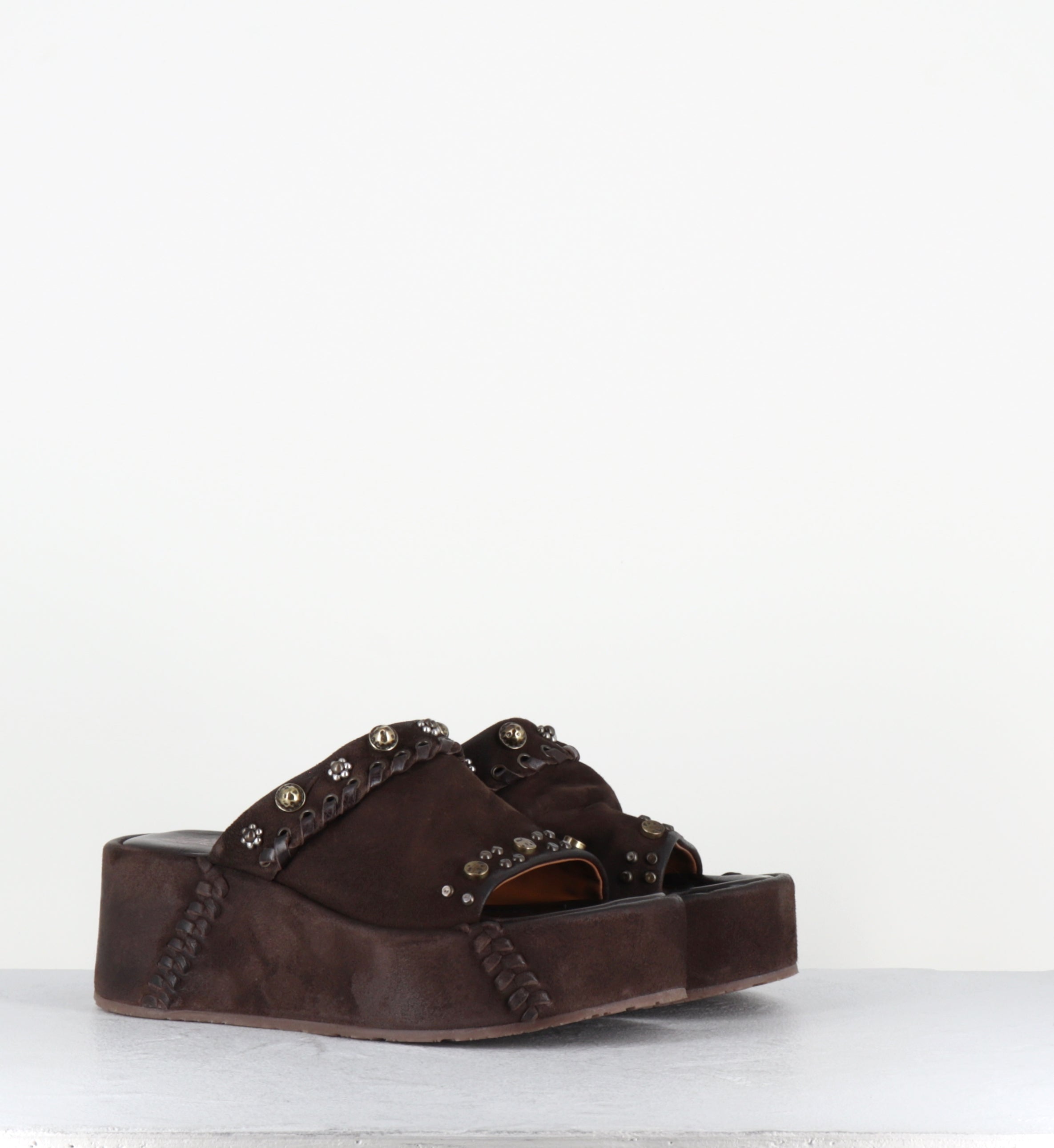 Mules compensées en cuir marron - B99009 EBANO MANOLA