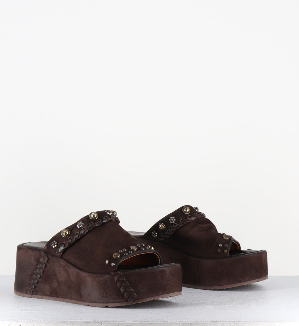 Mules compensées en cuir marron - B99009 EBANO MANOLA
