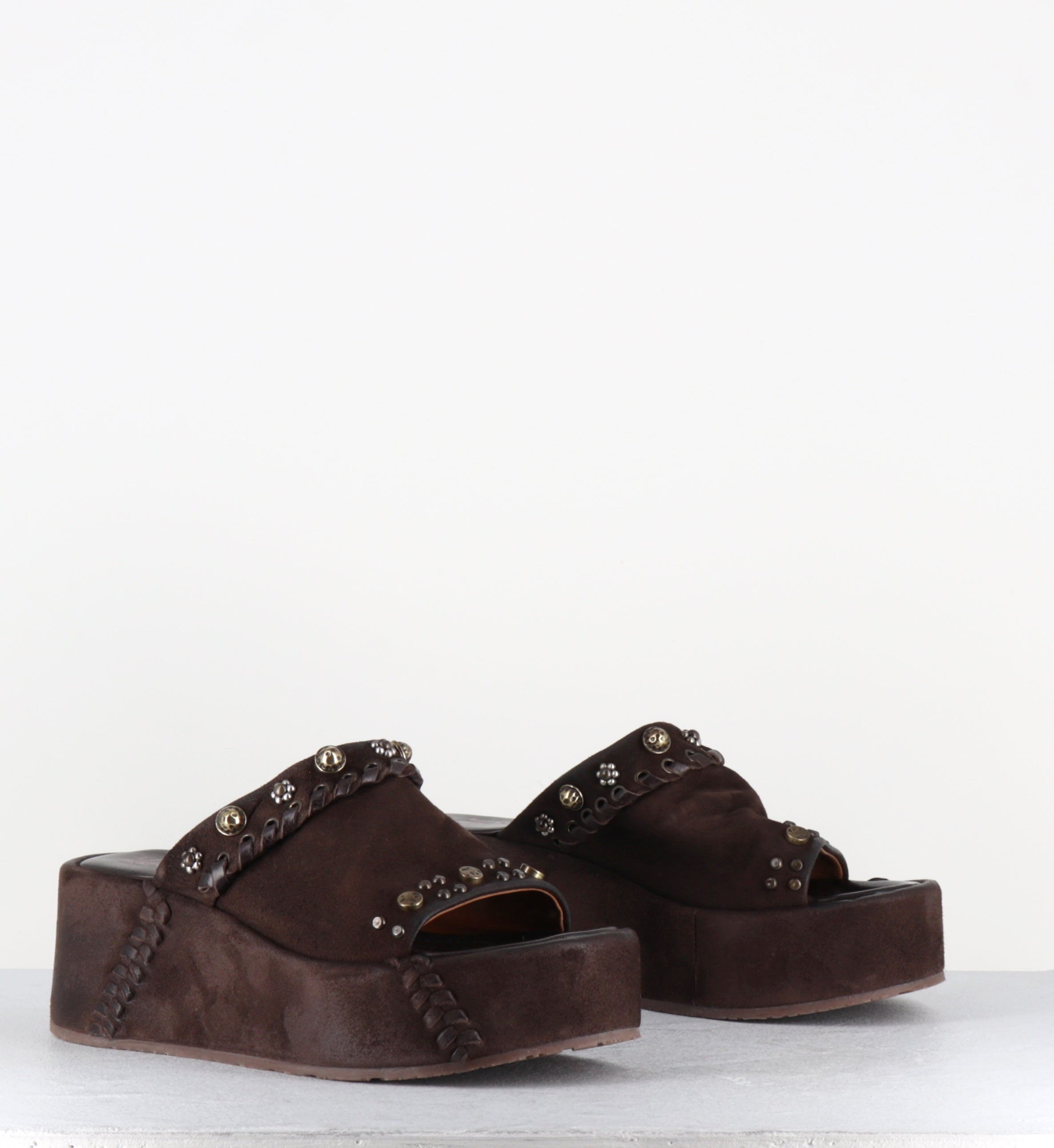 Mules compensées en cuir marron - B99009 EBANO MANOLA