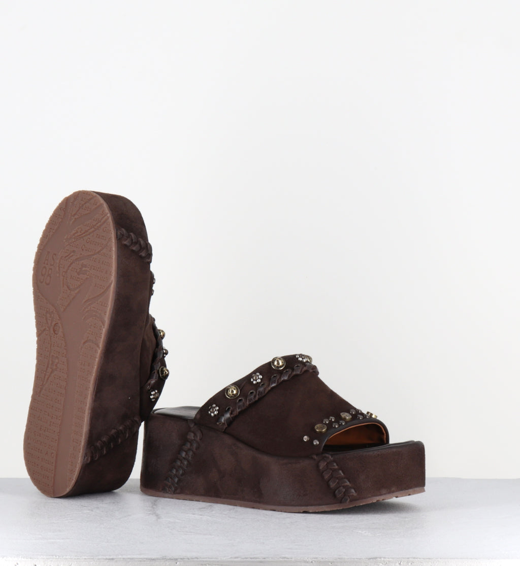 Mules compensées en cuir marron - B99009 EBANO MANOLA