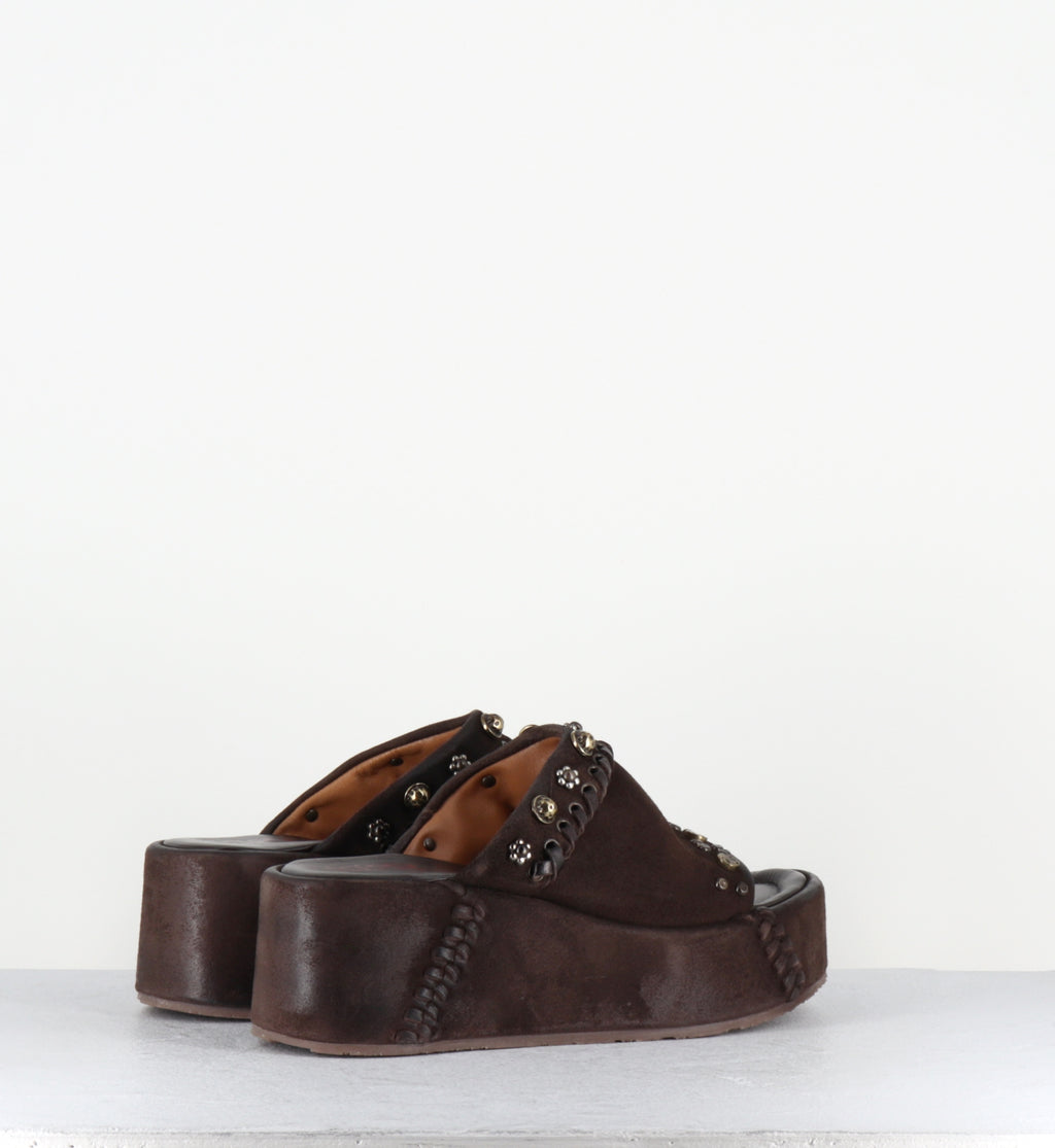 Mules compensées en cuir marron - B99009 EBANO MANOLA