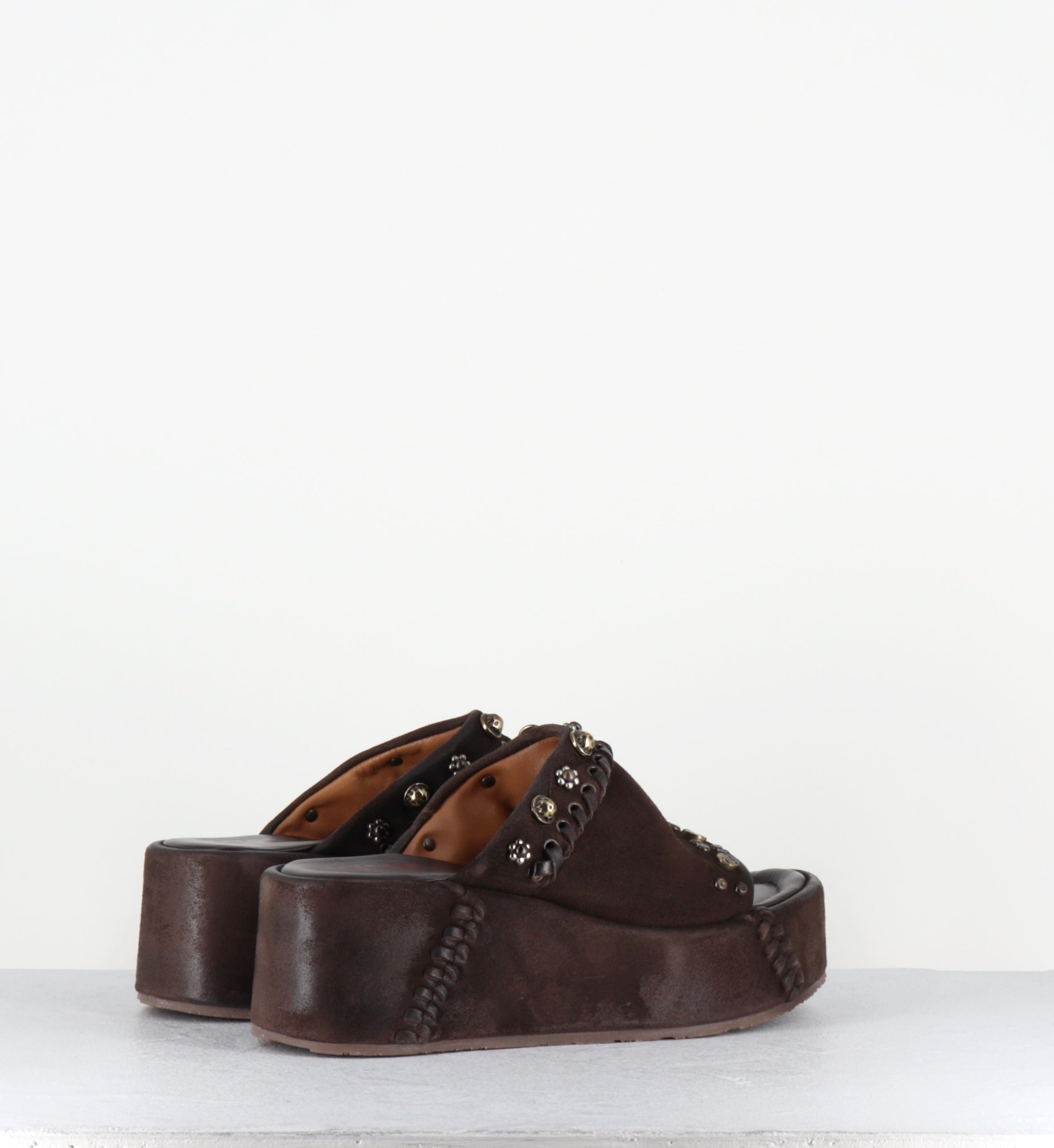 Mules compensées en cuir marron - B99009 EBANO MANOLA