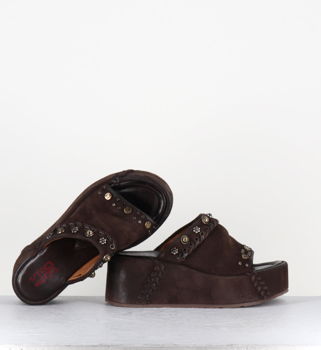 Mules compensées en cuir marron - B99009 EBANO MANOLA