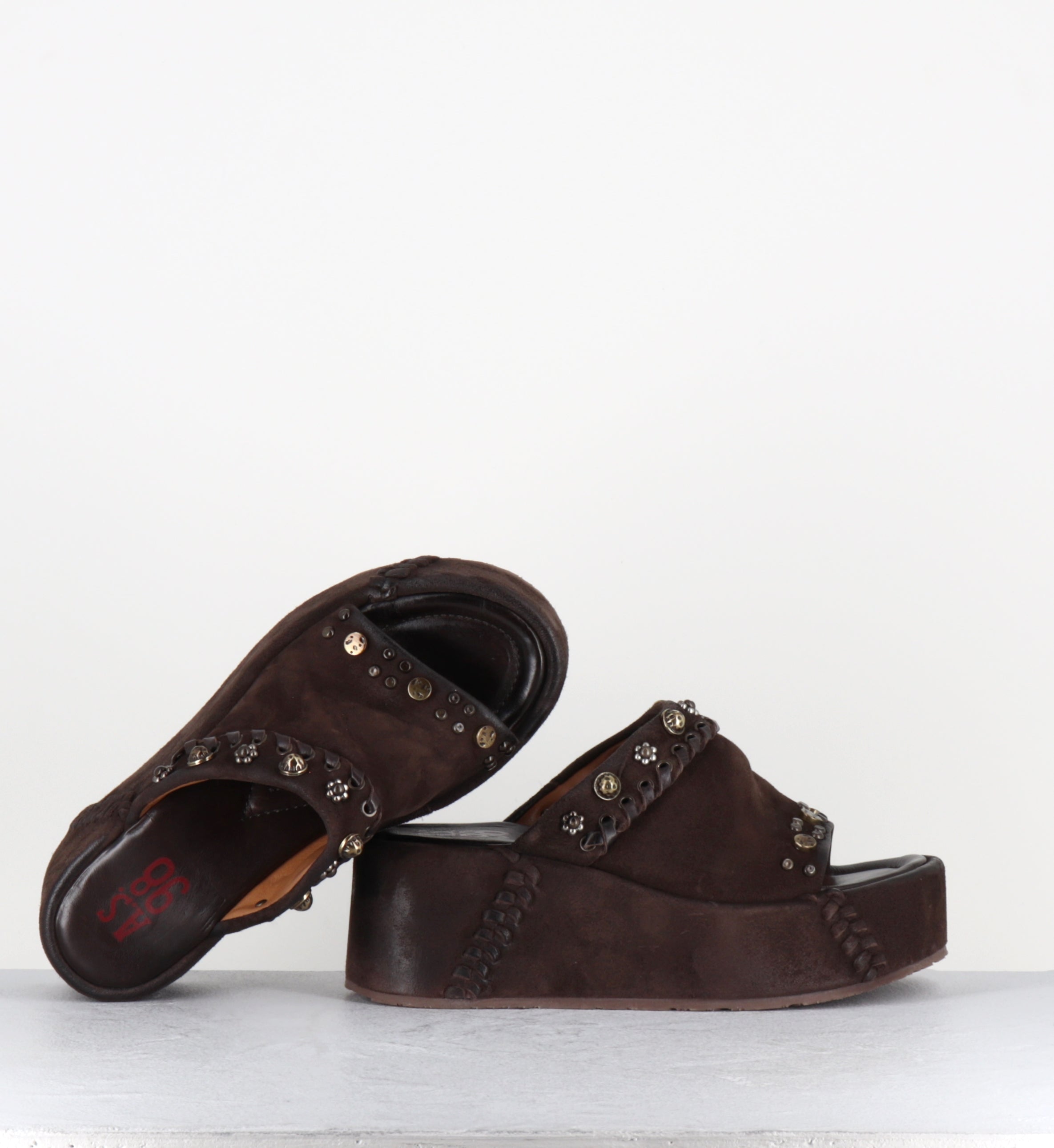 Mules compensées en cuir marron - B99009 EBANO MANOLA