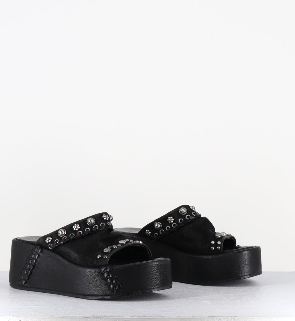 Mules compensées en cuir noir - B99009 NERO MANOLA