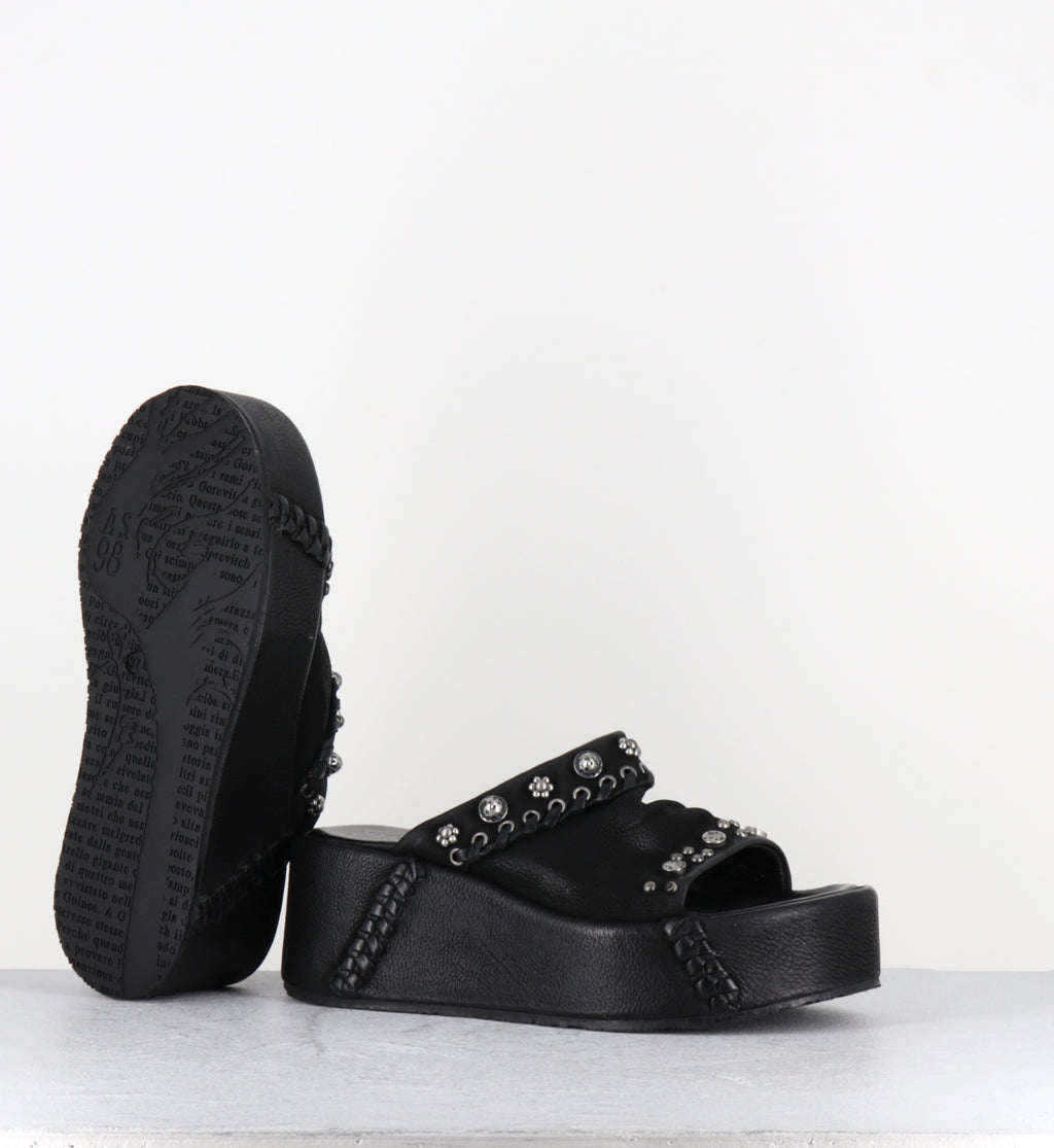 Mules compensées en cuir noir - B99009 NERO MANOLA