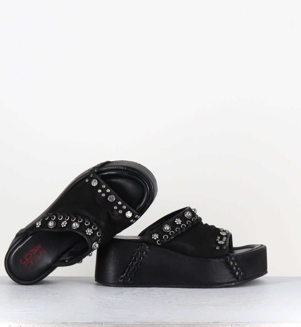 Mules compensées en cuir noir - B99009 NERO MANOLA