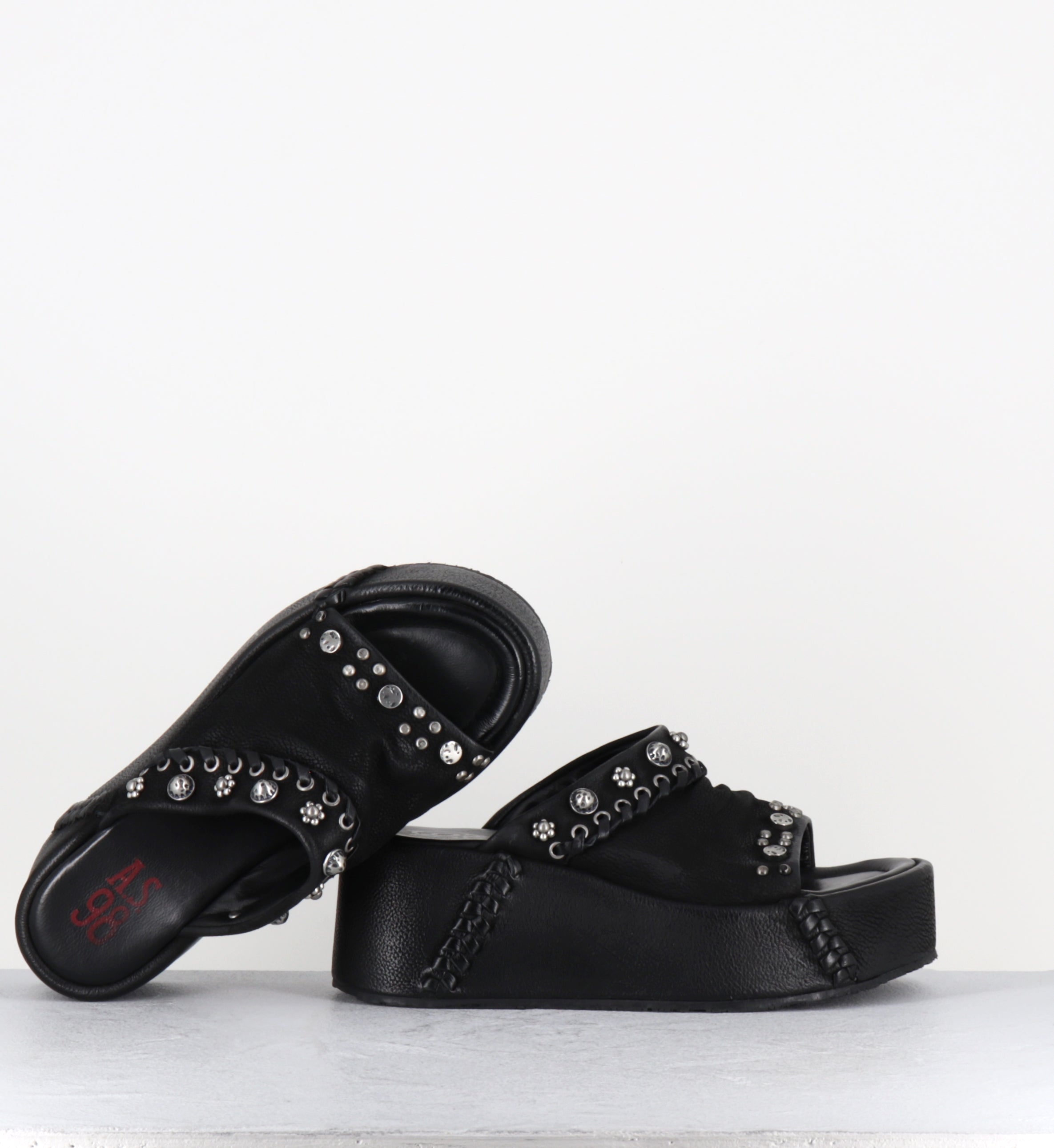 Mules compensées en cuir noir - B99009 NERO MANOLA