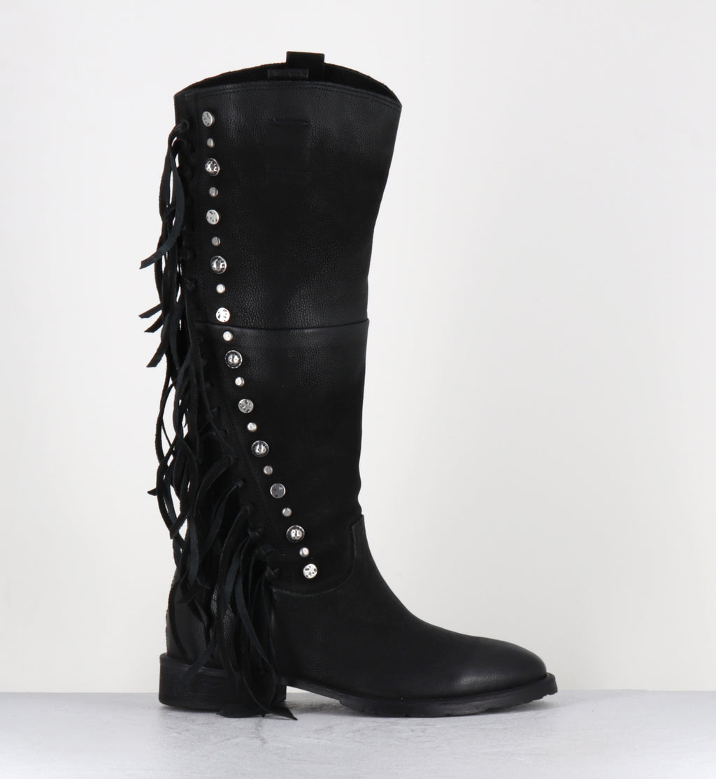 Bottes en daim noir à franges - C14310 NERO