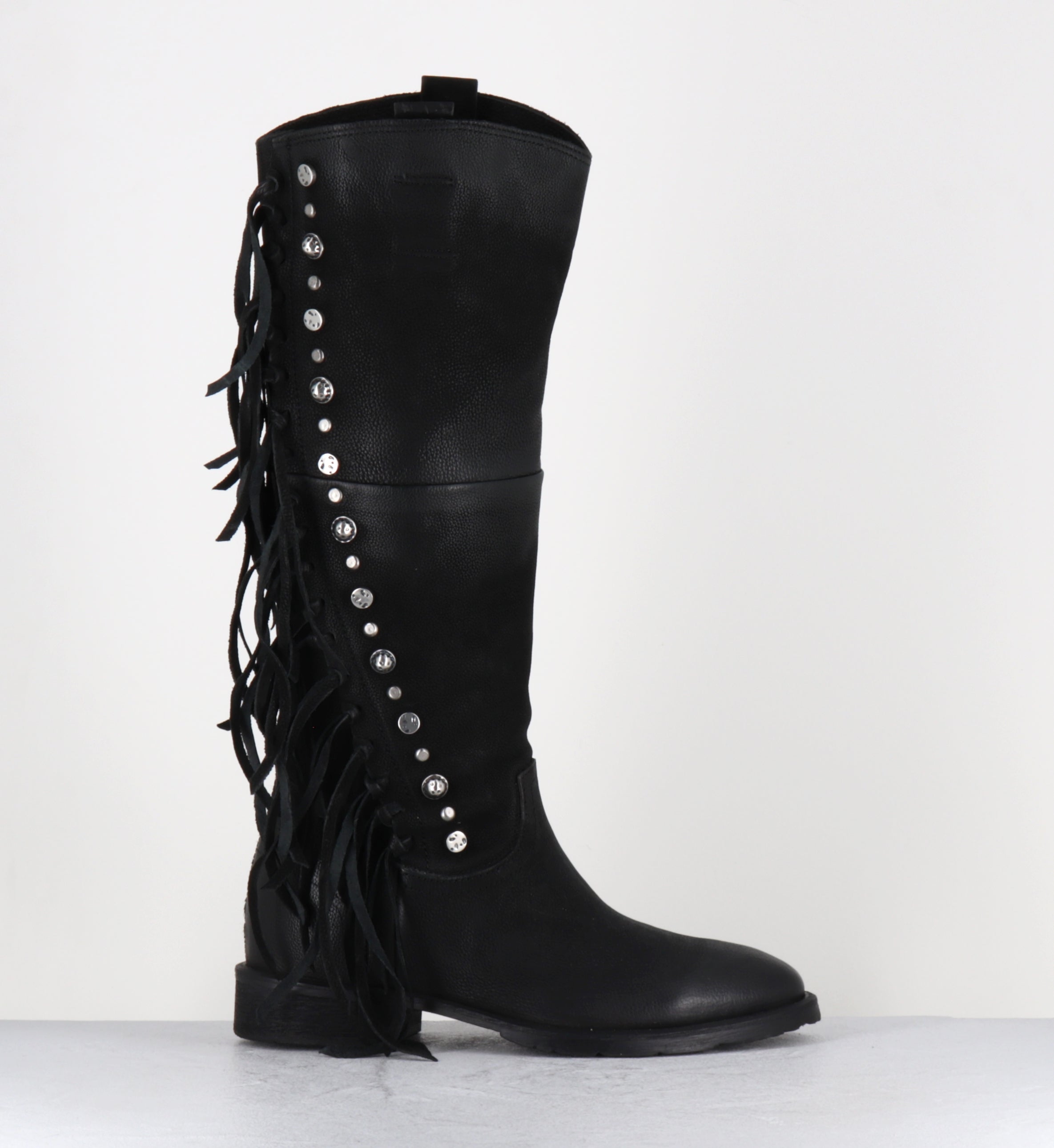 Bottes en daim noir à franges - C14310 NERO