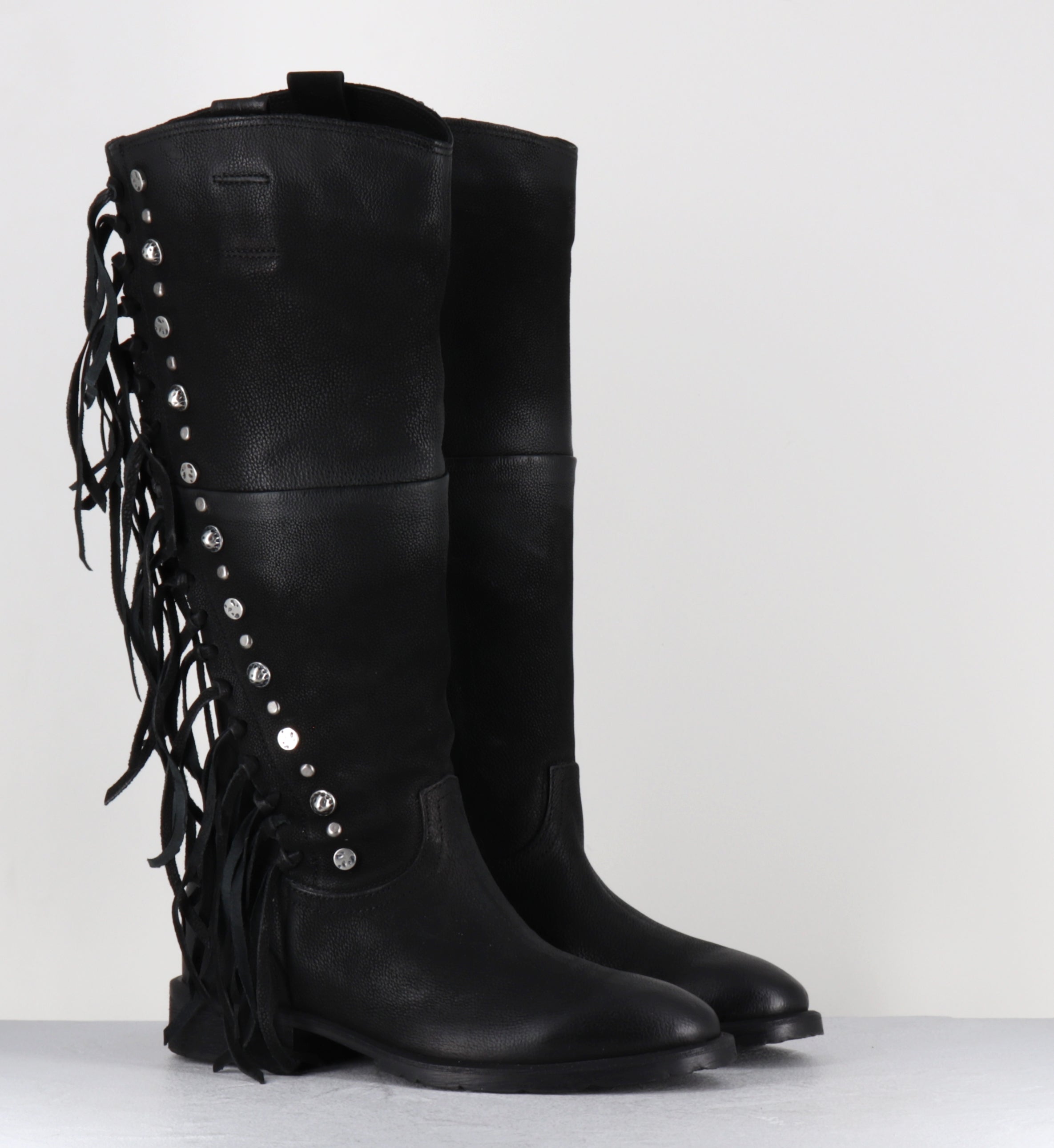 Bottes en daim noir à franges - C14310 NERO