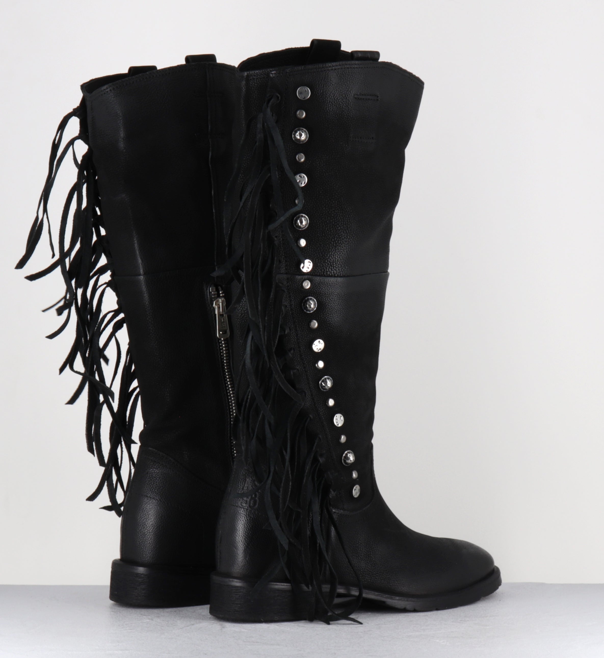 Bottes en daim noir à franges - C14310 NERO