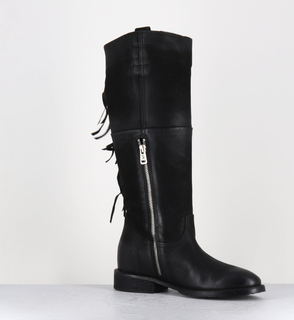 Bottes en daim noir à franges - C14310 NERO