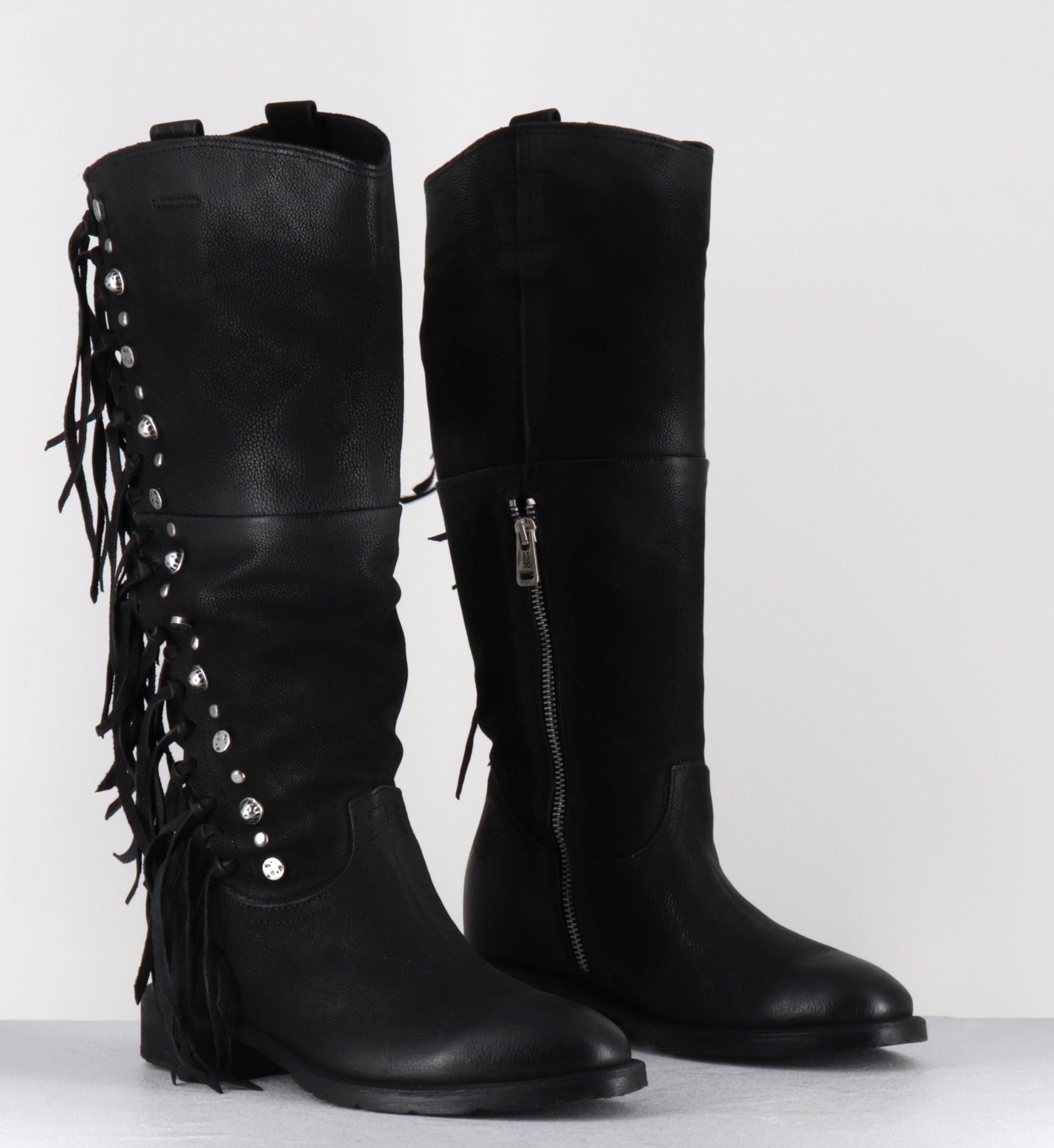 Bottes en daim noir à franges - C14310 NERO