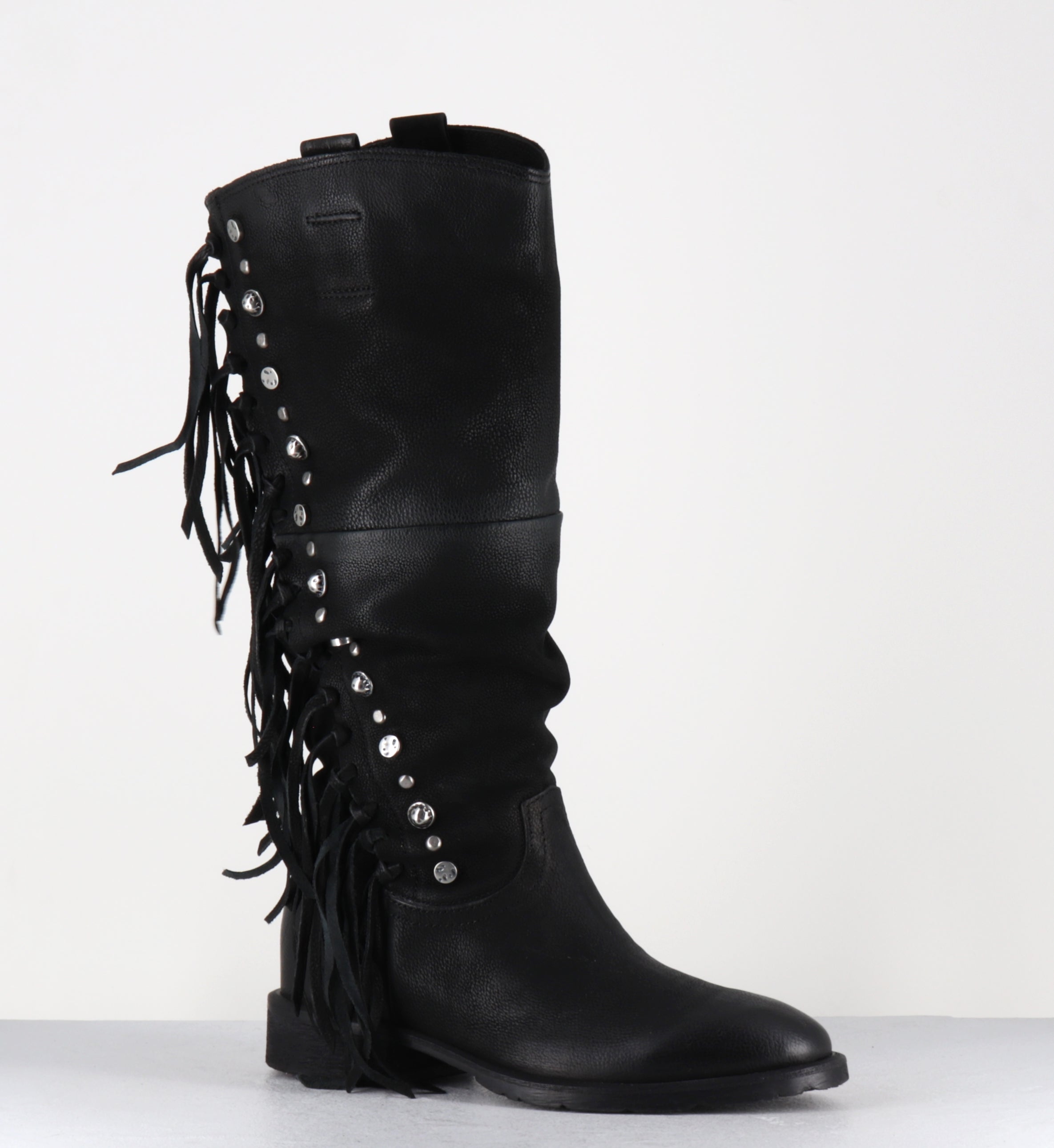 Bottes en daim noir à franges - C14310 NERO
