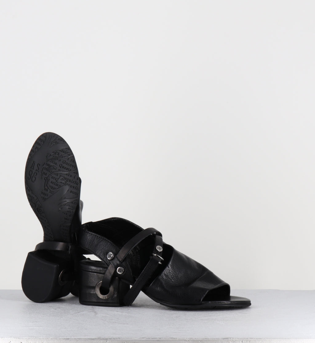 Sandales en cuir noir asymétriques - C34003 NERO NERO
