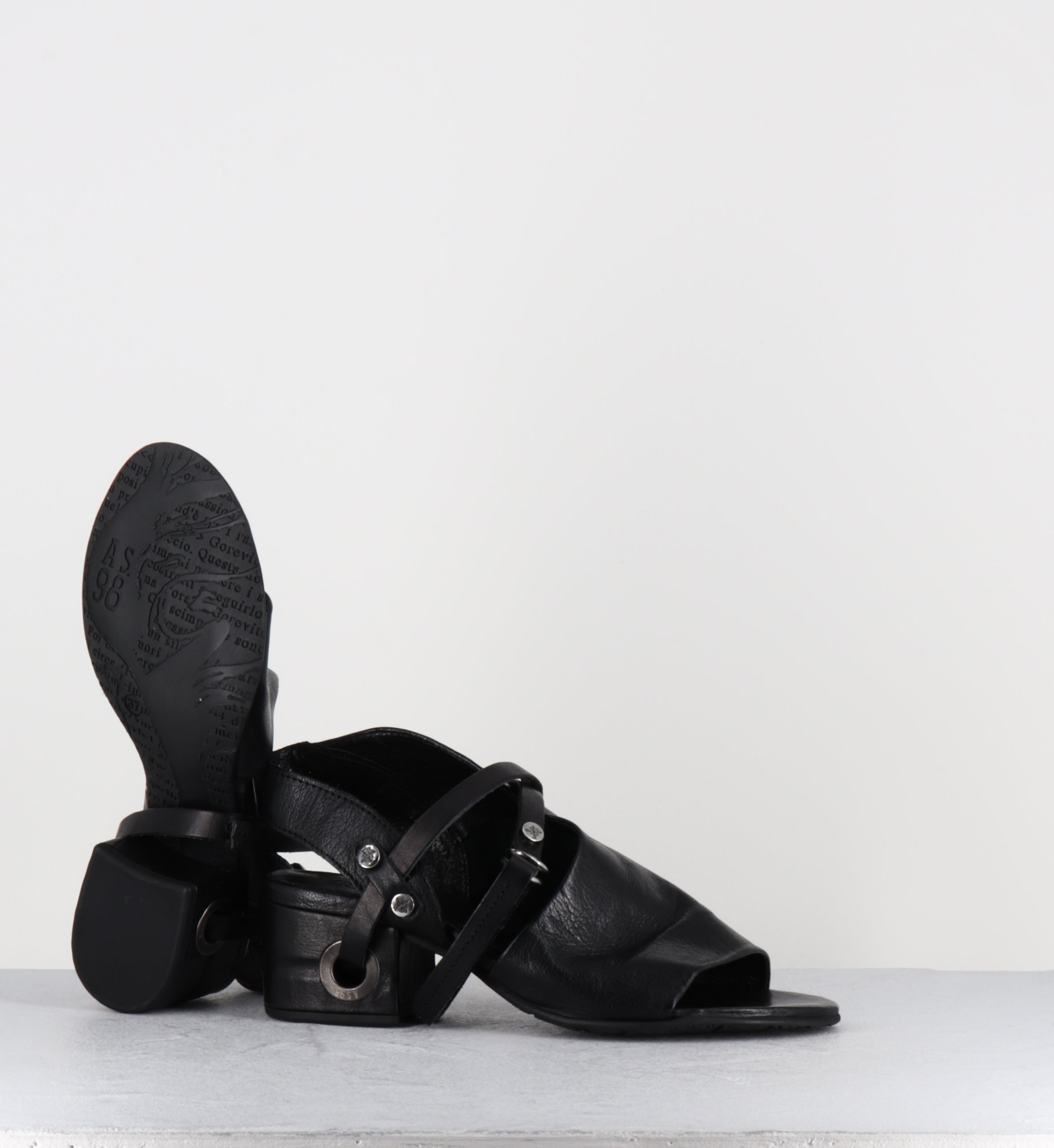 Sandales en cuir noir asymétriques - C34003 NERO NERO