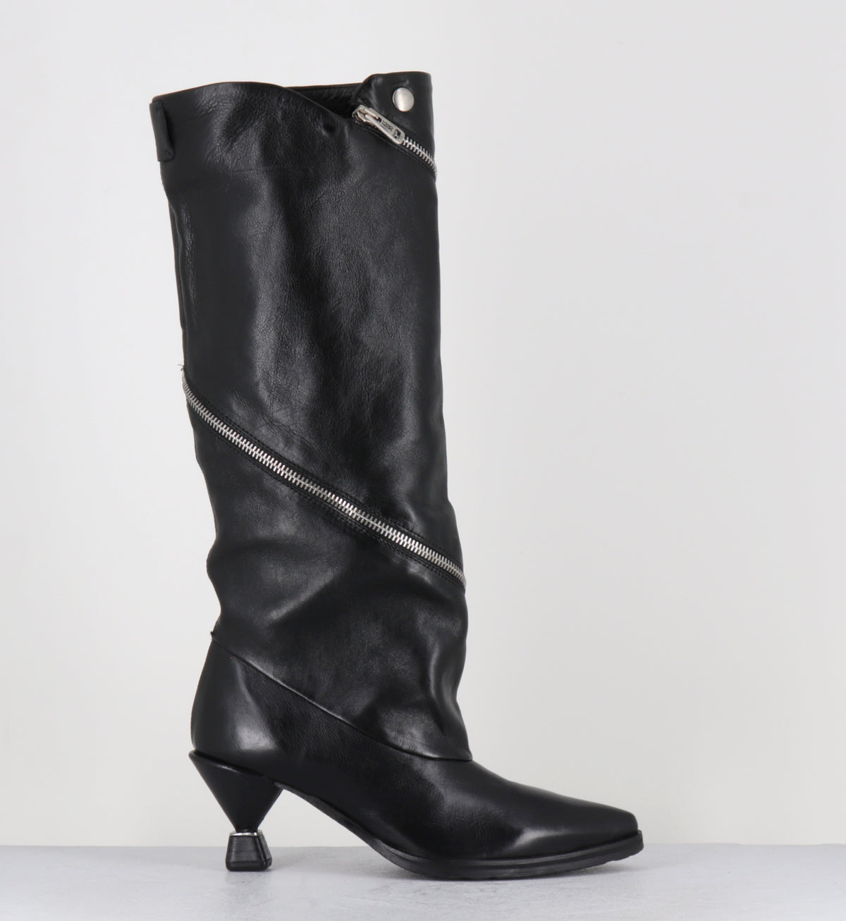 Bottes cuir noir pointu zip - C47303 SILLAR NERO