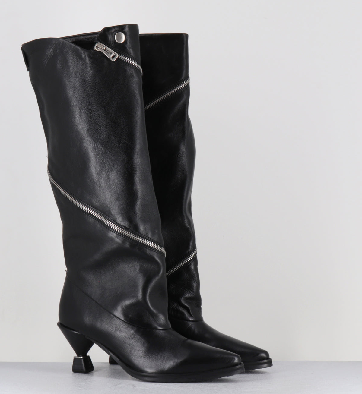 Bottes cuir noir pointu zip - C47303 SILLAR NERO