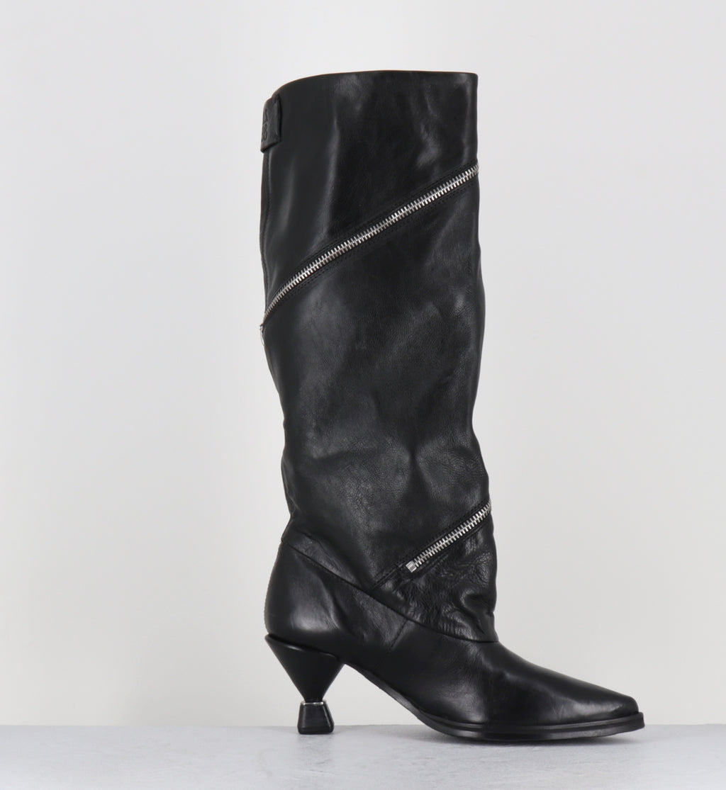 Bottes cuir noir pointu zip - C47303 SILLAR NERO