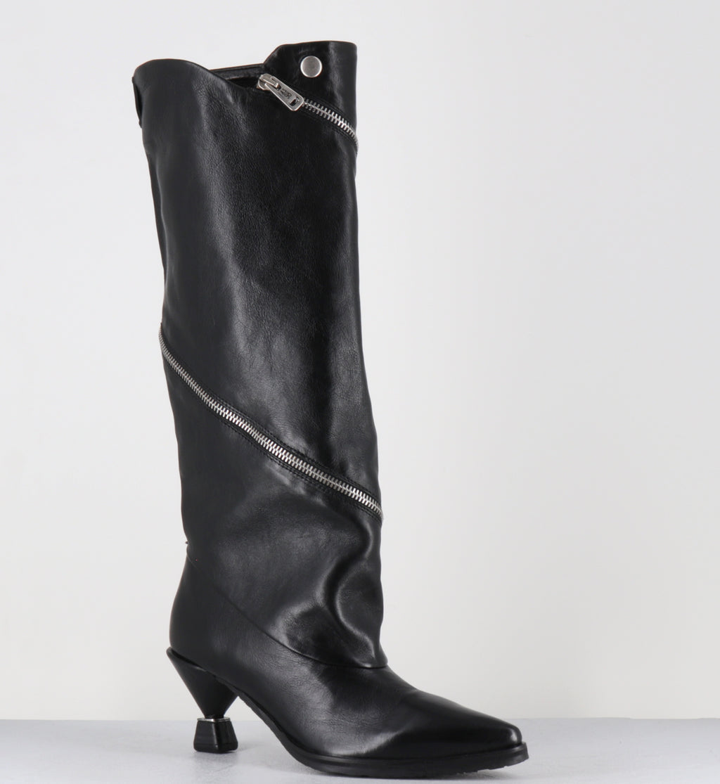 Bottes cuir noir pointu zip - C47303 SILLAR NERO