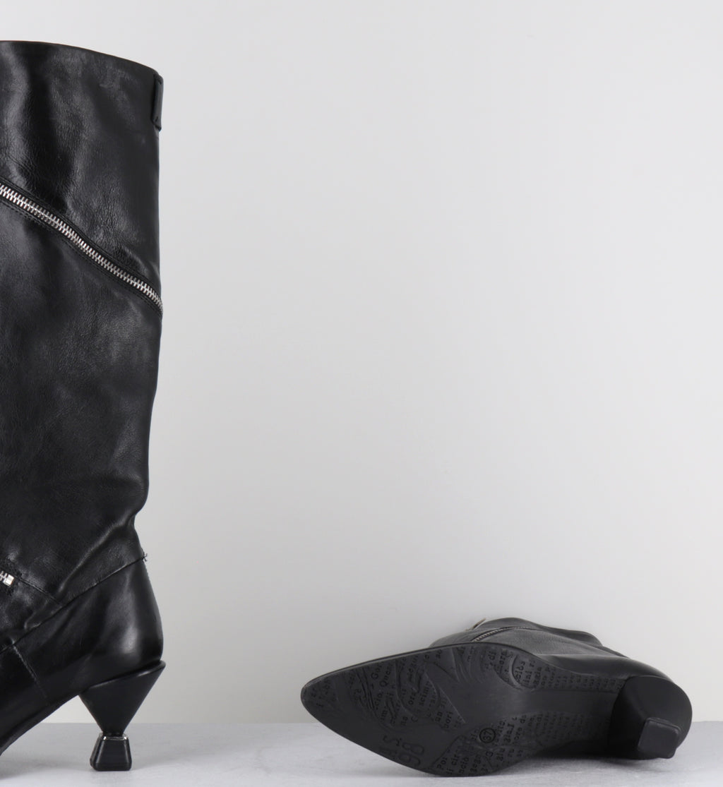 Bottes cuir noir pointu zip - C47303 SILLAR NERO