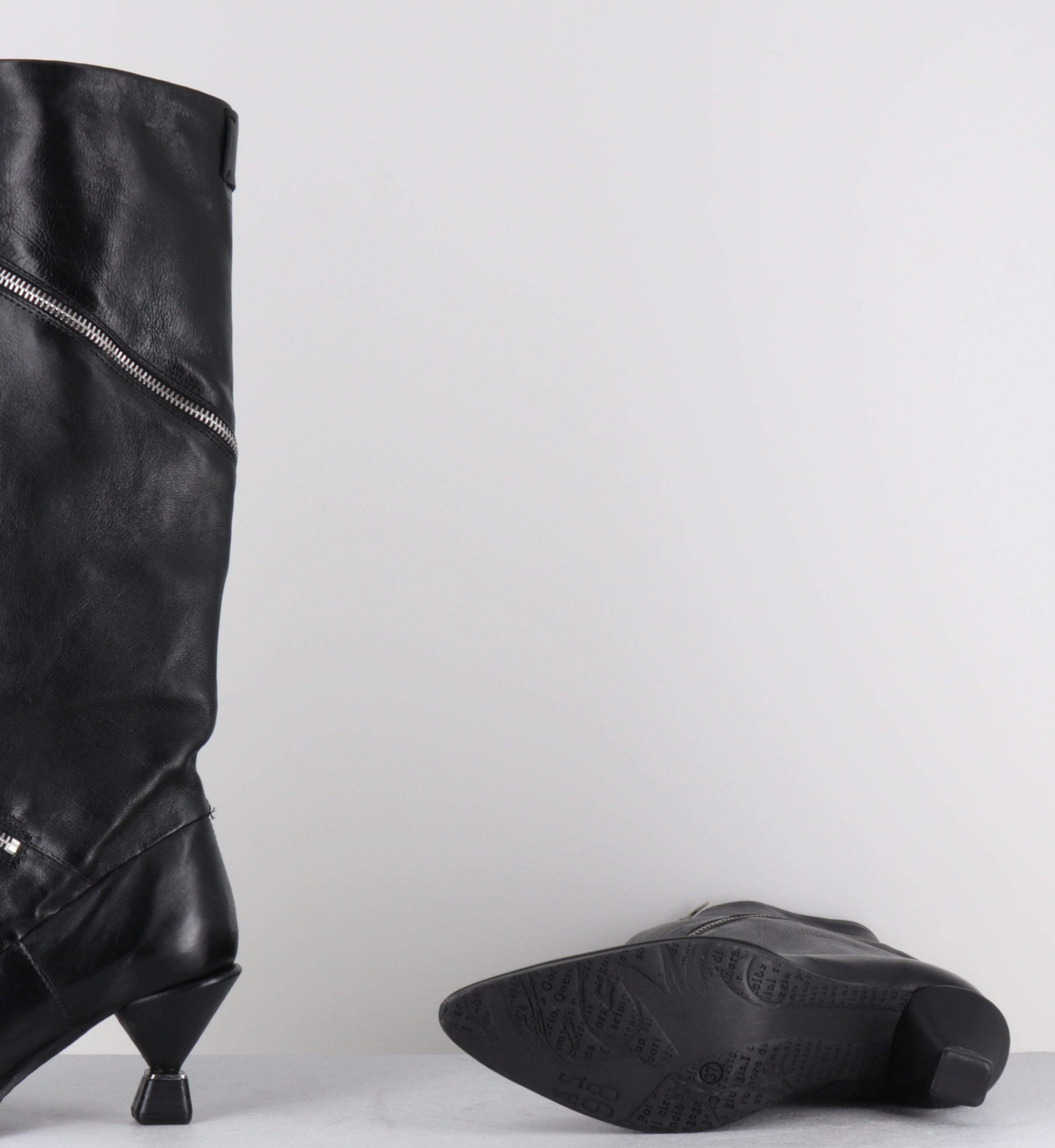 Bottes cuir noir pointu zip - C47303 SILLAR NERO