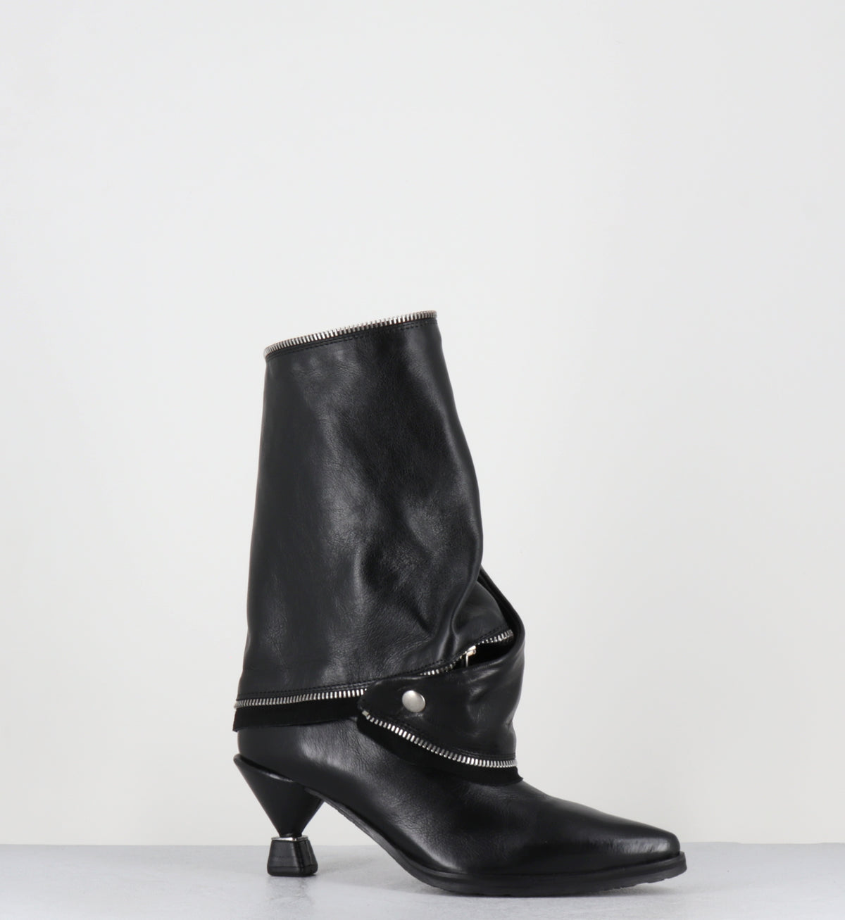 Bottes cuir noir pointu zip - C47303 SILLAR NERO