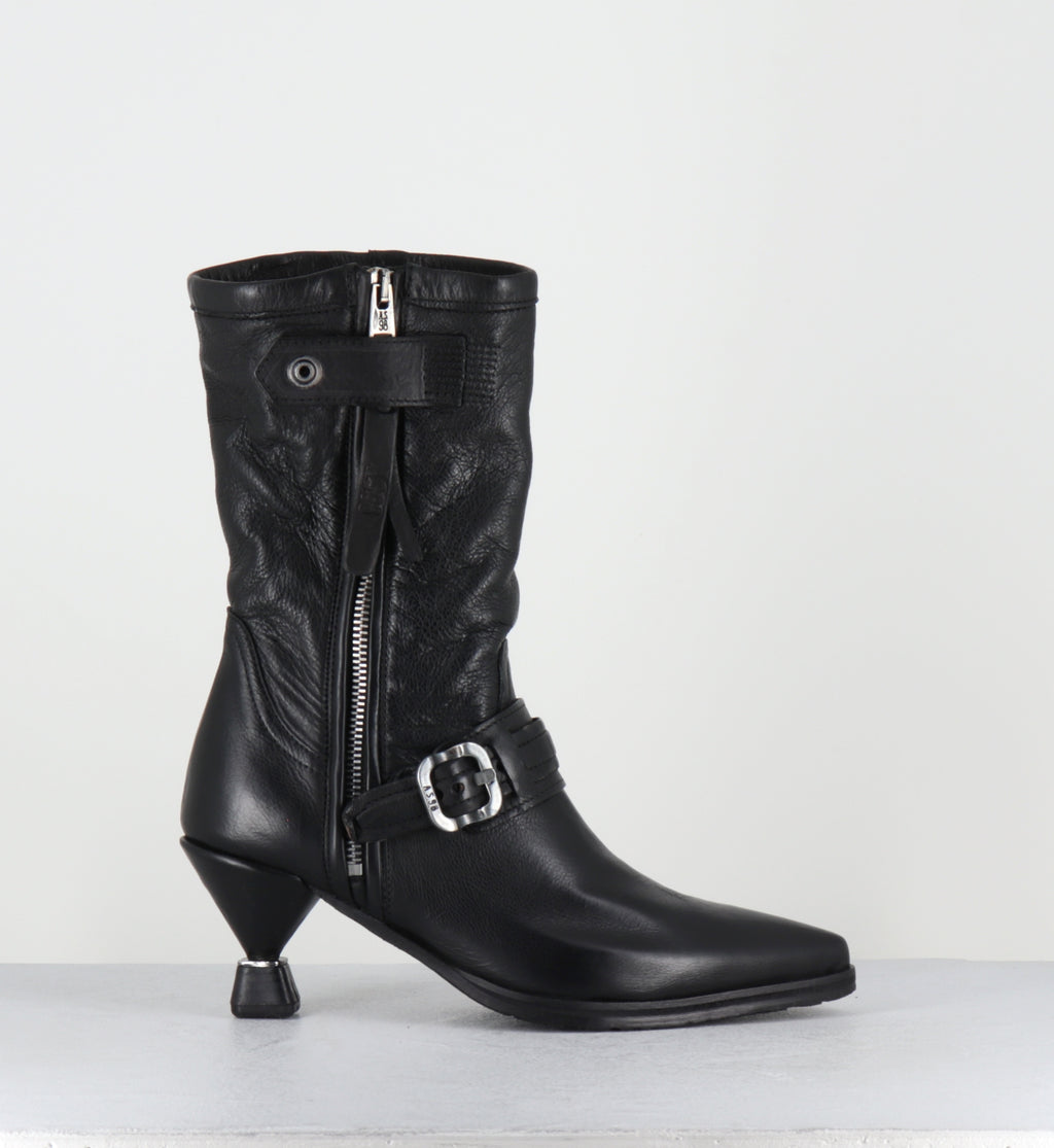Boots cuir noir pointu boucles - C47204 SILLAR NERO