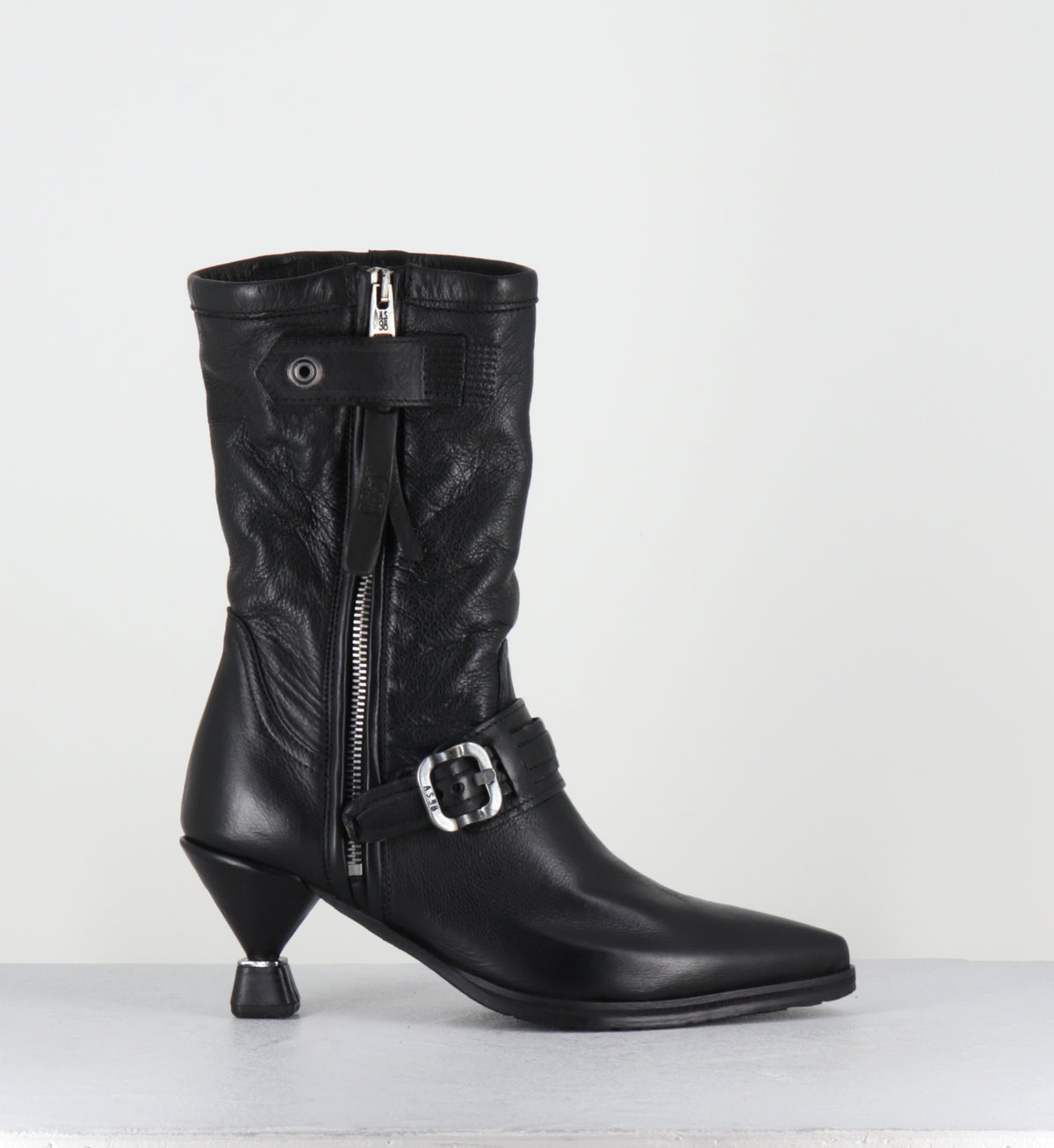 Boots cuir noir pointu boucles - C47204 SILLAR NERO