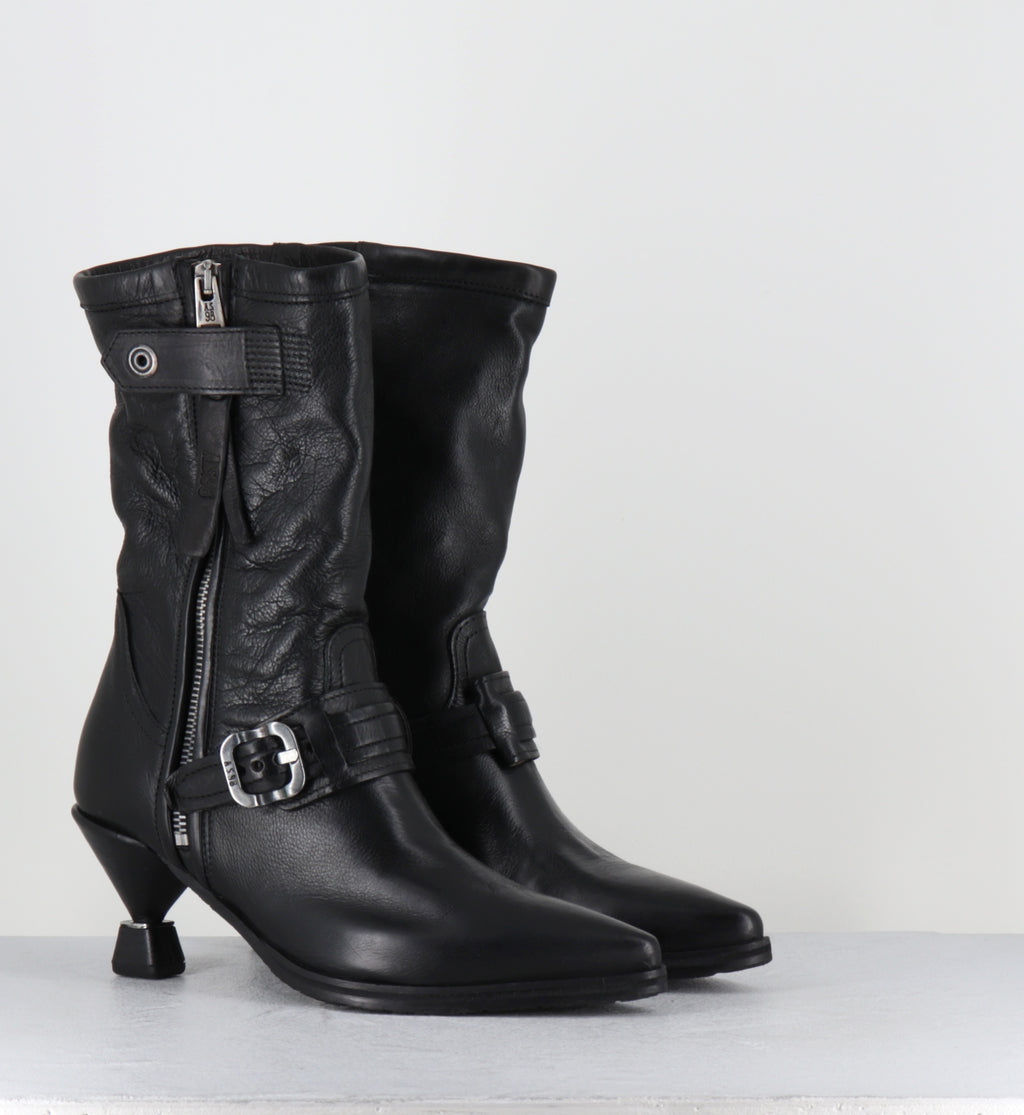 Boots cuir noir pointu boucles - C47204 SILLAR NERO