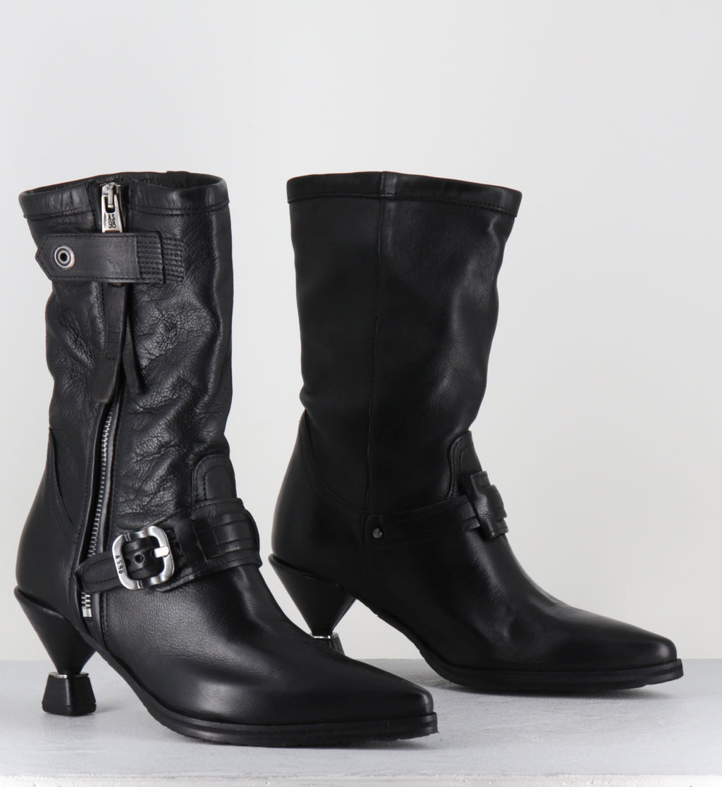 Boots cuir noir pointu boucles - C47204 SILLAR NERO