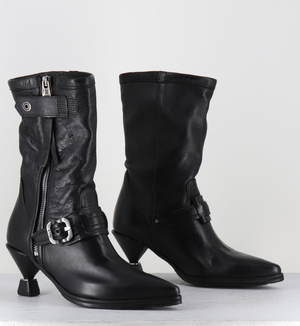 Boots cuir noir pointu boucles - C47204 SILLAR NERO