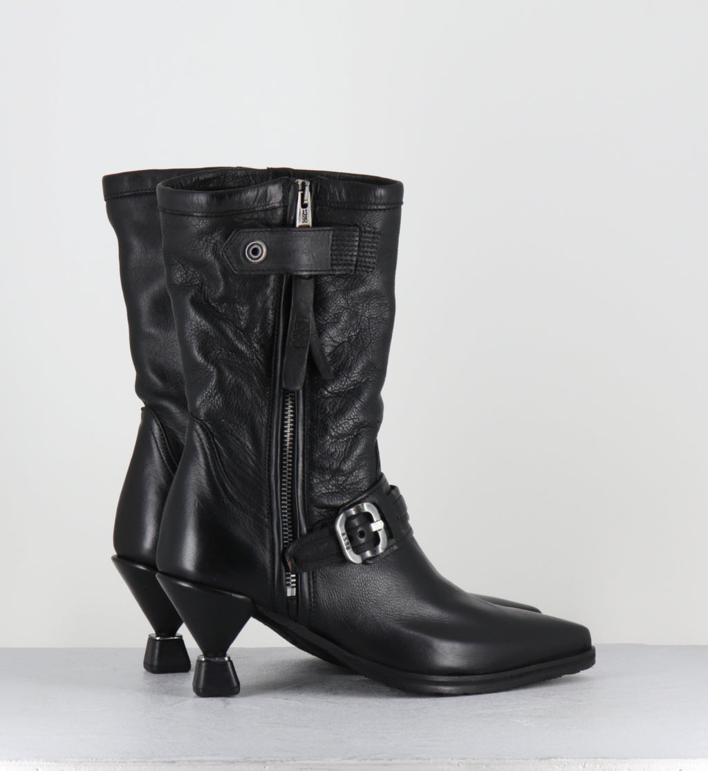 Boots cuir noir pointu boucles - C47204 SILLAR NERO