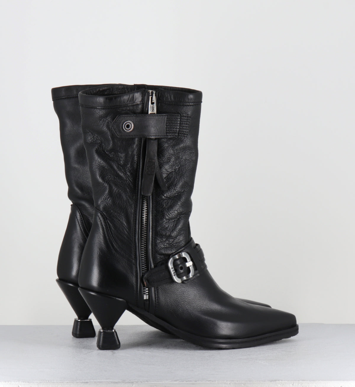 Boots cuir noir pointu boucles - C47204 SILLAR NERO