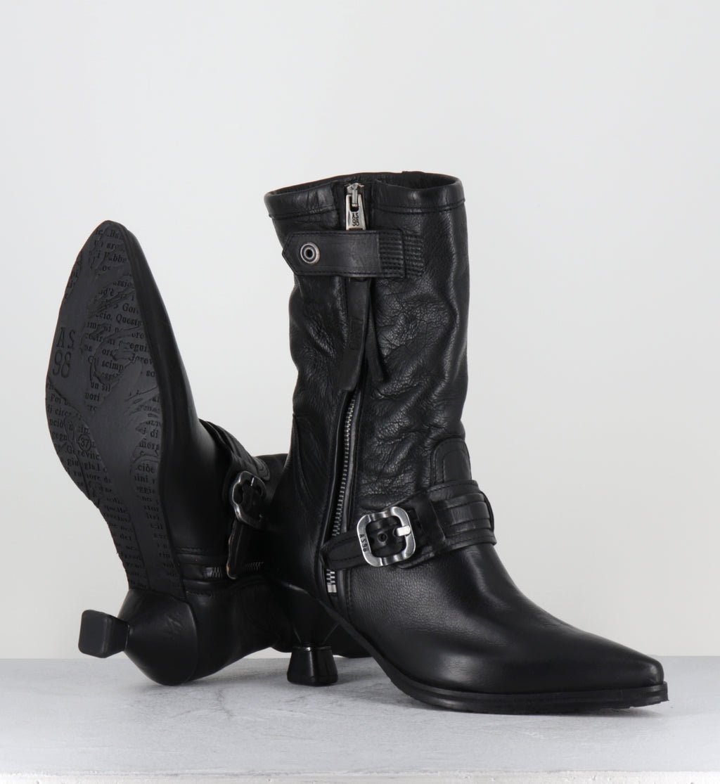 Boots cuir noir pointu boucles - C47204 SILLAR NERO