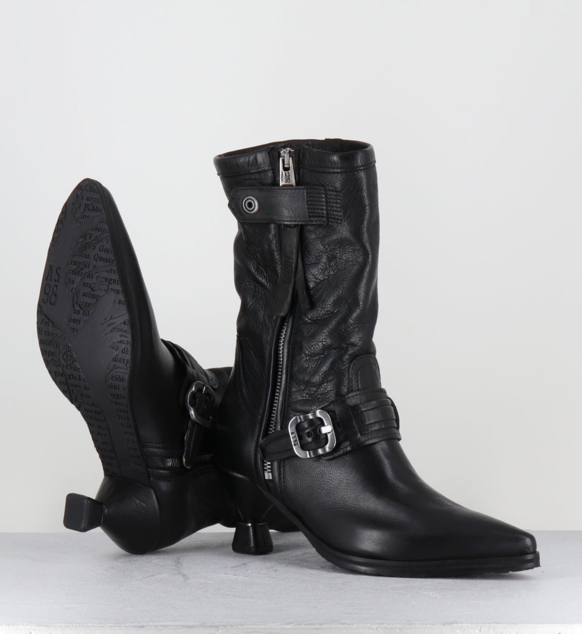 Boots cuir noir pointu boucles - C47204 SILLAR NERO