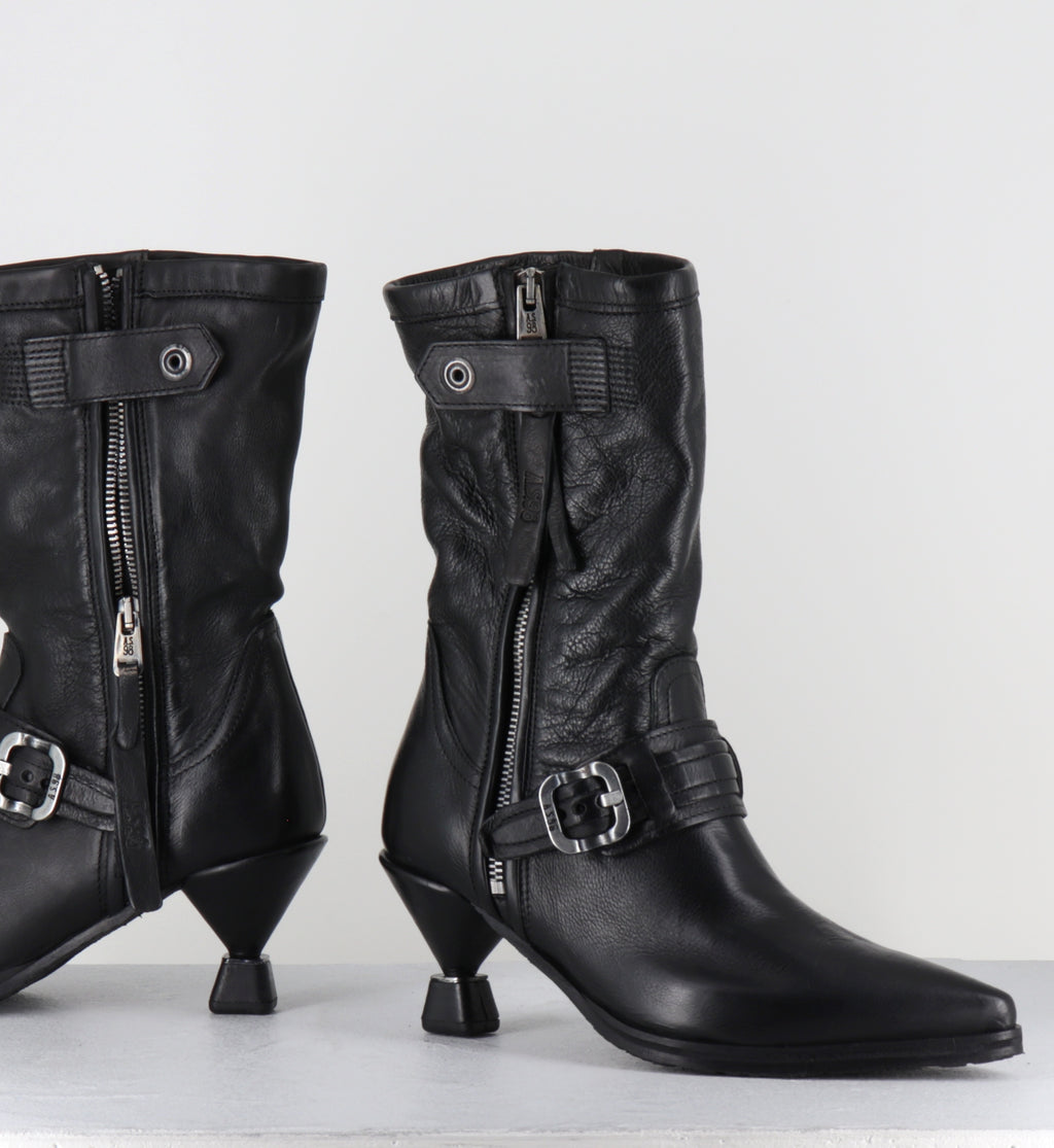 Boots cuir noir pointu boucles - C47204 SILLAR NERO