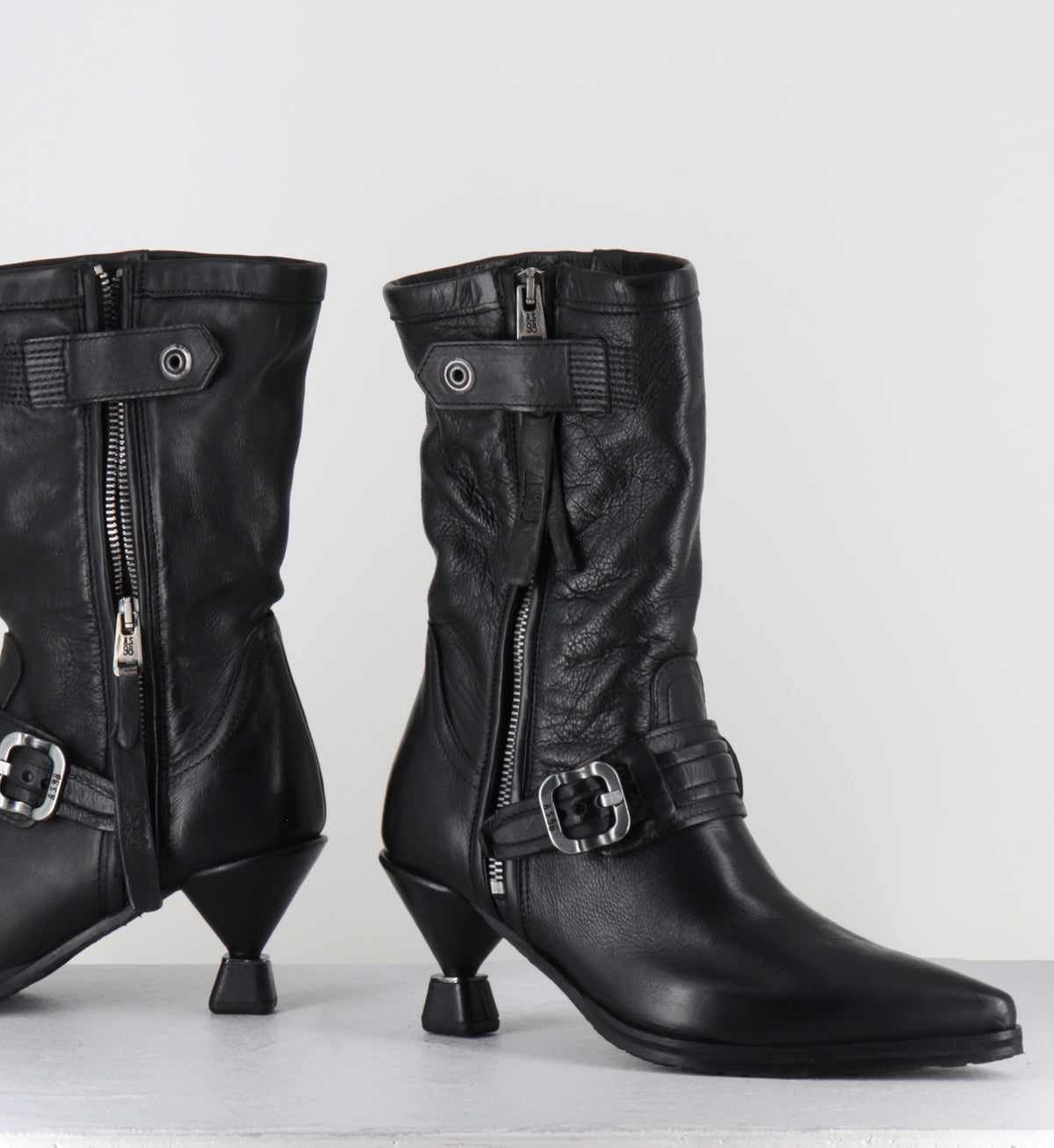 Boots cuir noir pointu boucles - C47204 SILLAR NERO