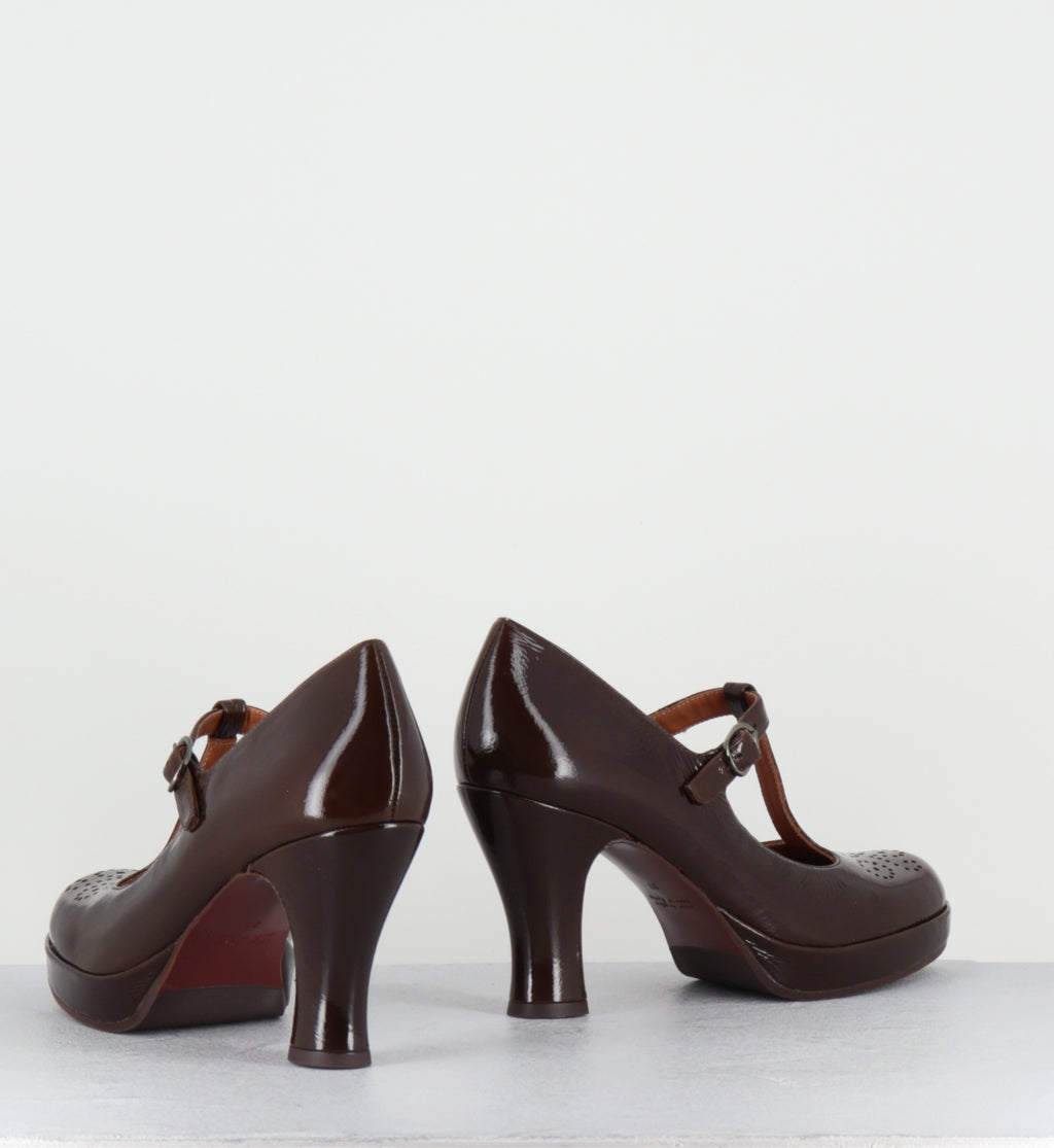 Escarpins salomé à plateforme vernis marron - KOKESHI SUCRE CHOCO