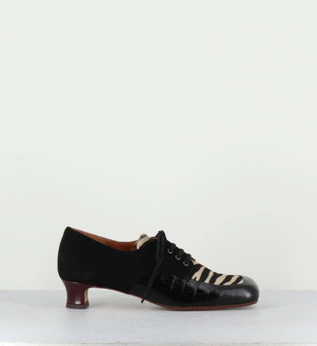 Chaussures à lacets cuir noir et zèbre - IZMAYA KRAKOVA NEGRO